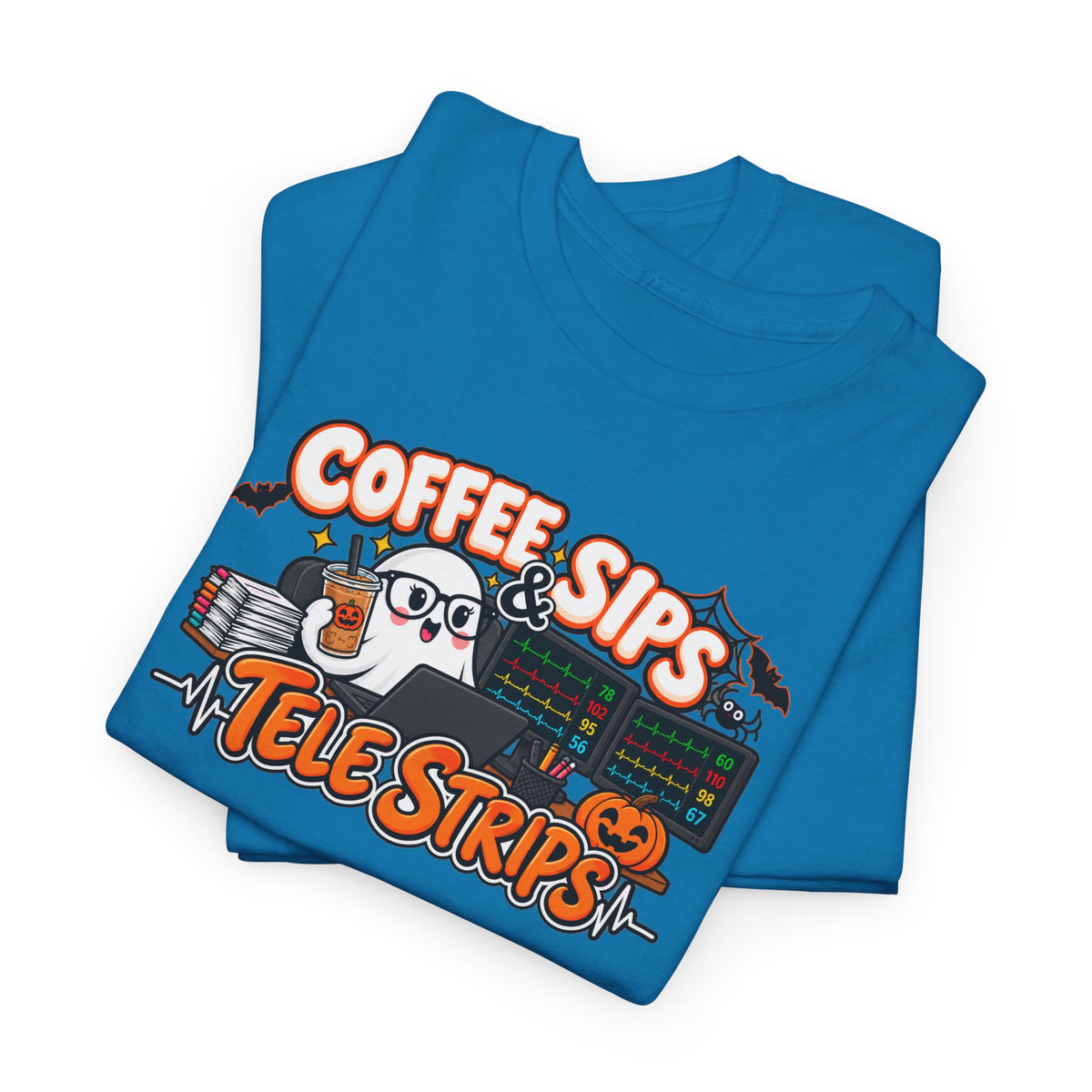 (Iced) Coffee Sips & Tele Strips Shirt | Telemetry Monitor Tech T-Shirt | Cardiac Monitor Technician Tee | Healthcare Worker Gift