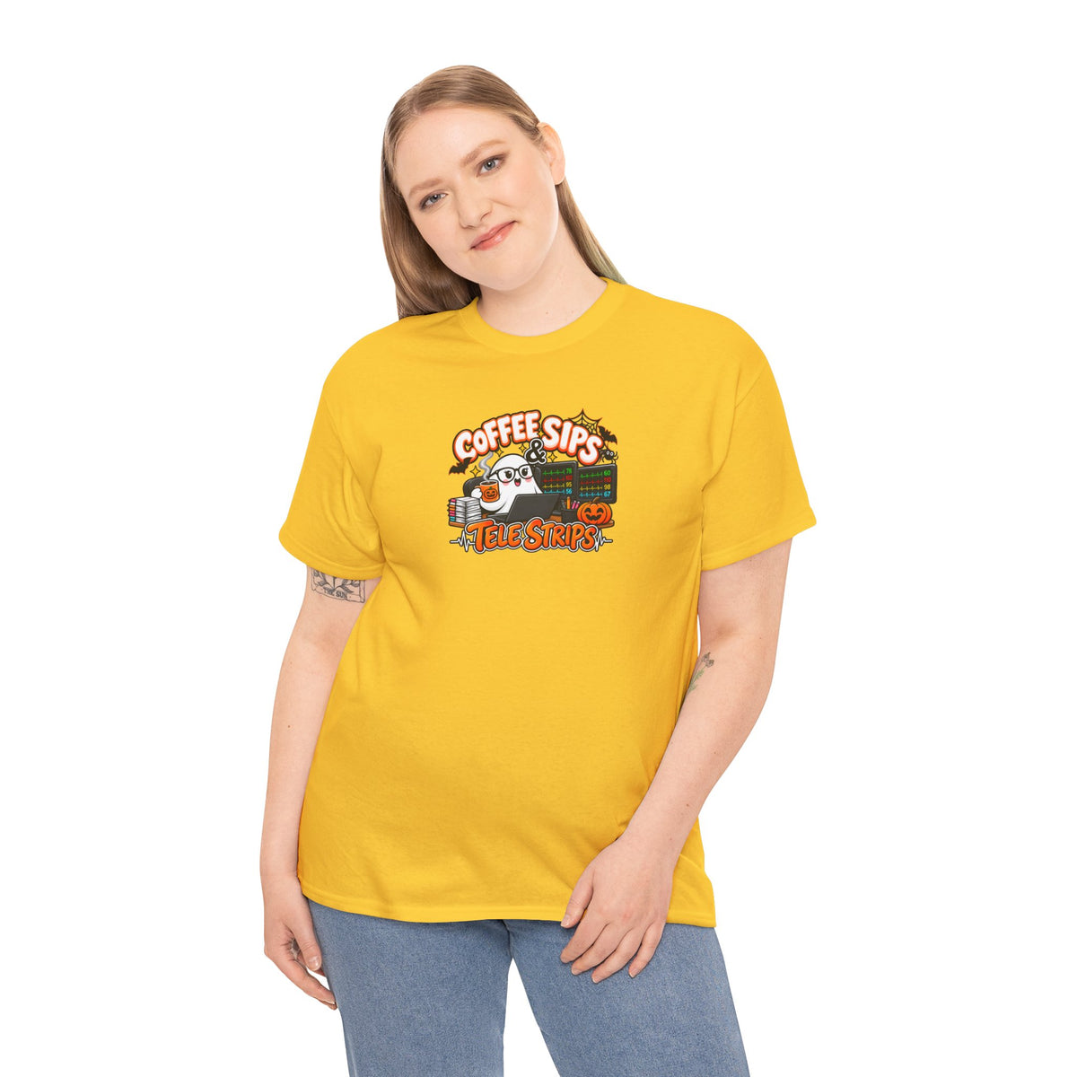 (Hot) Coffee Sips & Tele Strips Shirt | Telemetry Monitor Tech T-Shirt | Cardiac Monitor Technician Tee | Healthcare Worker Gift