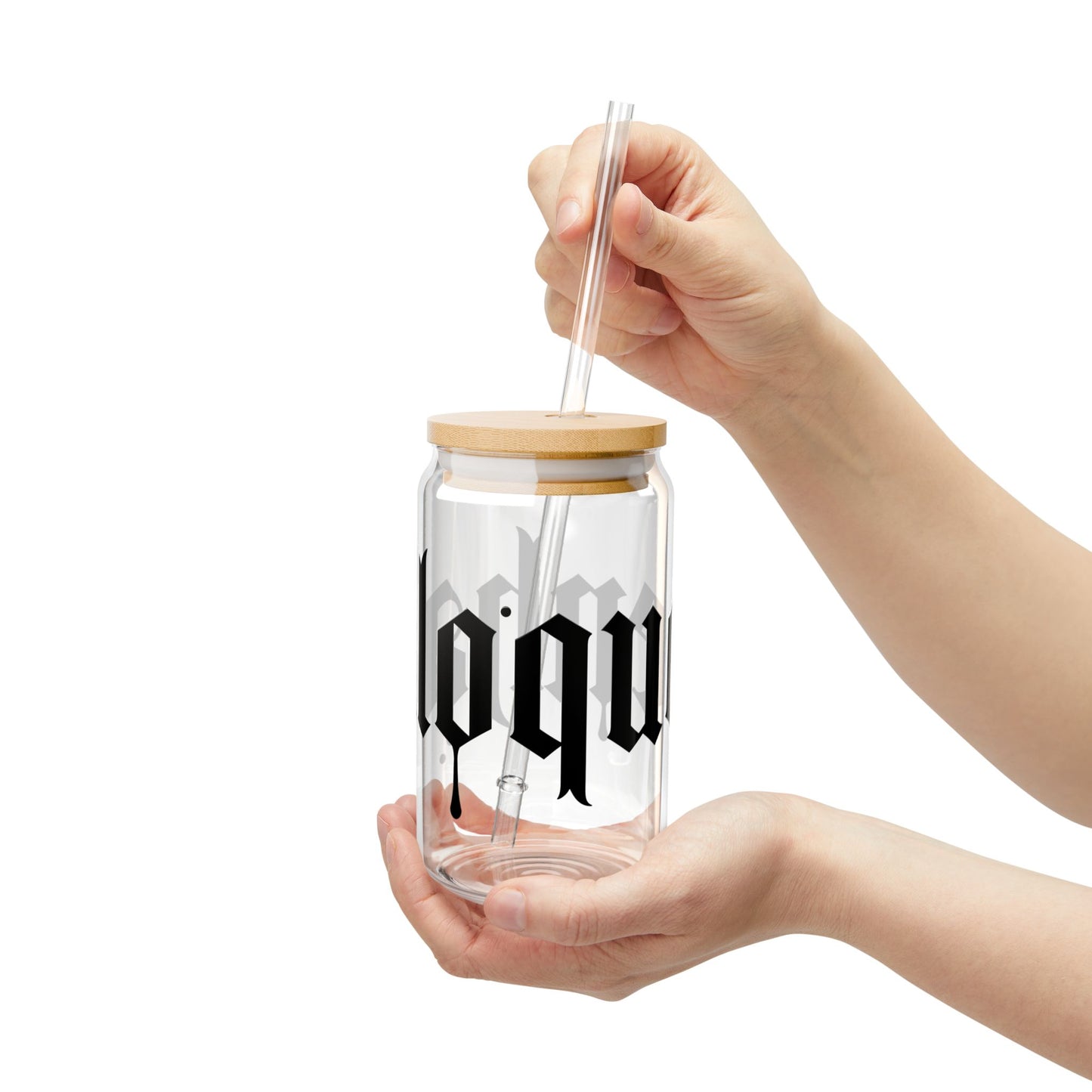 Hallowqueen 16oz Sipper Glass — Gothic 'hallow' Script Reusable Drinking Jar with Straw