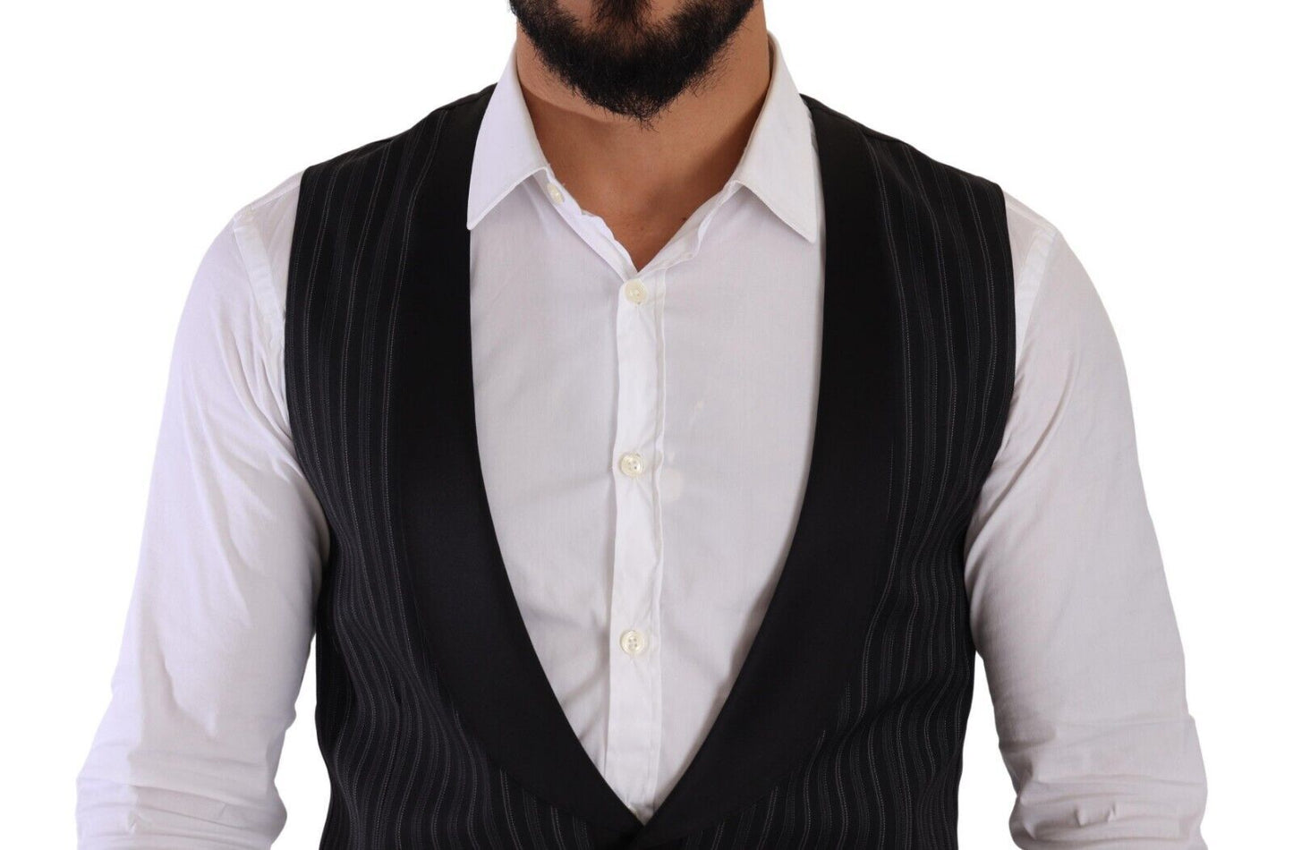 Dark Gray Striped Wool Silk Waistcoat Vest