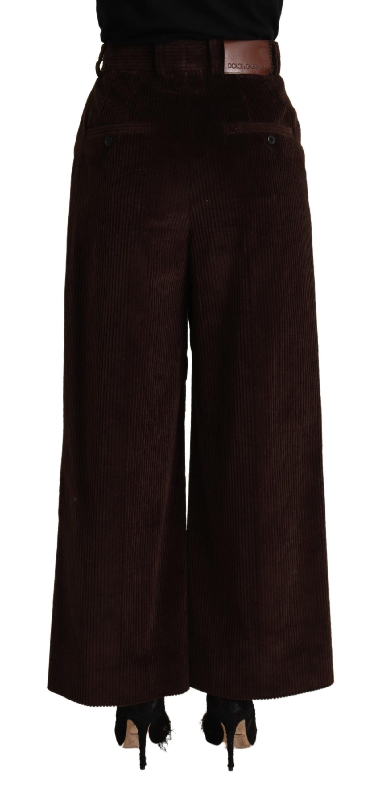Brown Cotton High Waist Trouser Wide Leg Pants