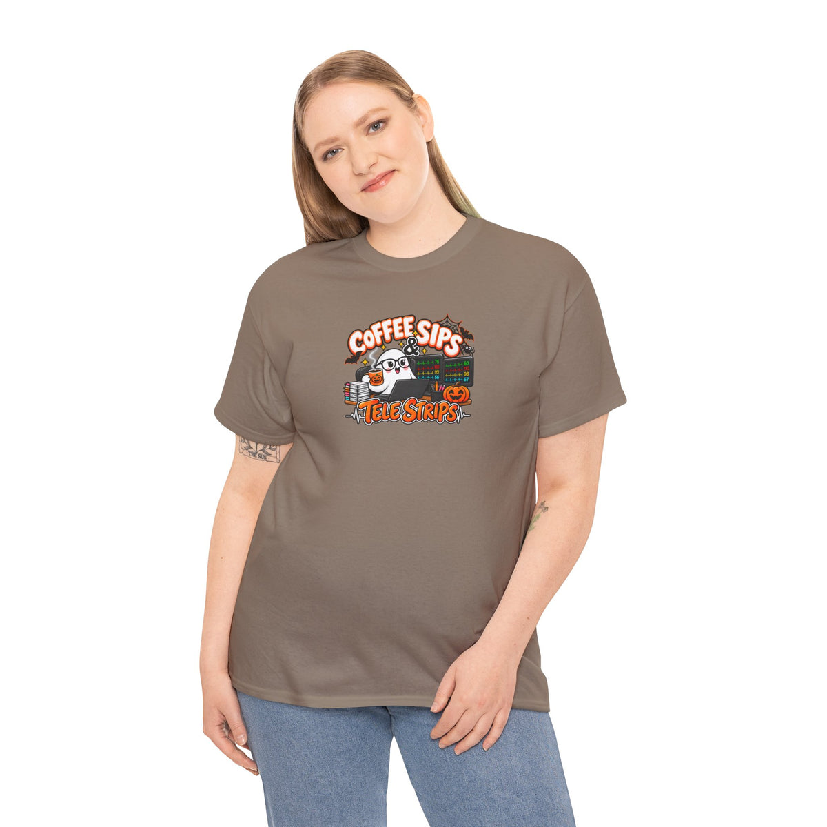 (Hot) Coffee Sips & Tele Strips Shirt | Telemetry Monitor Tech T-Shirt | Cardiac Monitor Technician Tee | Healthcare Worker Gift