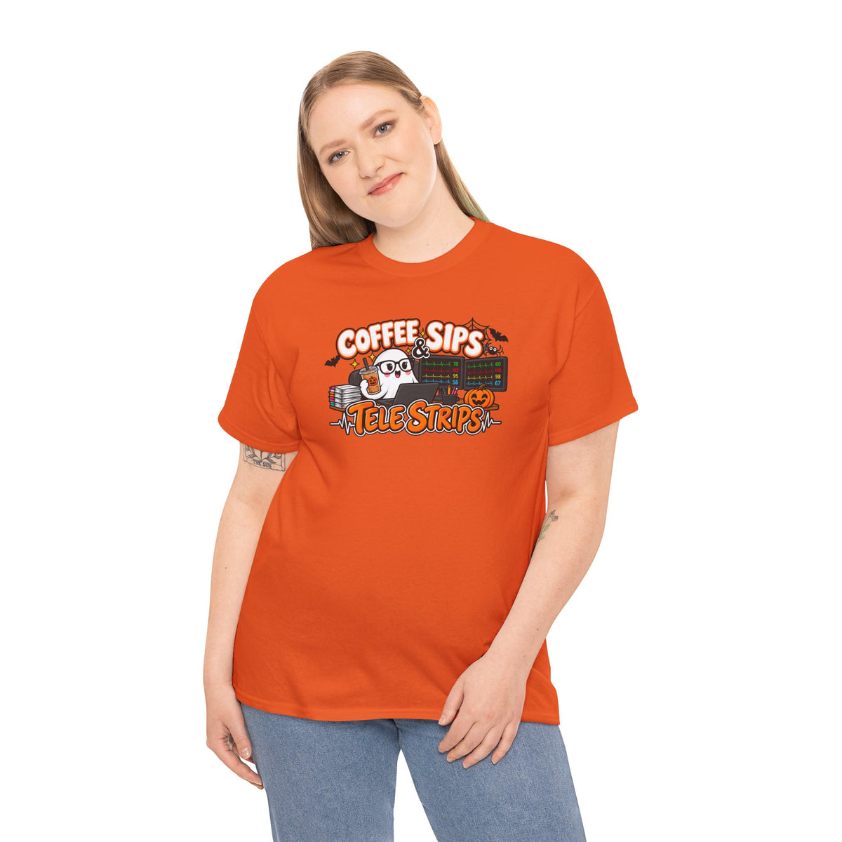 (Iced) Coffee Sips & Tele Strips Shirt | Telemetry Monitor Tech T-Shirt | Cardiac Monitor Technician Tee | Healthcare Worker Gift