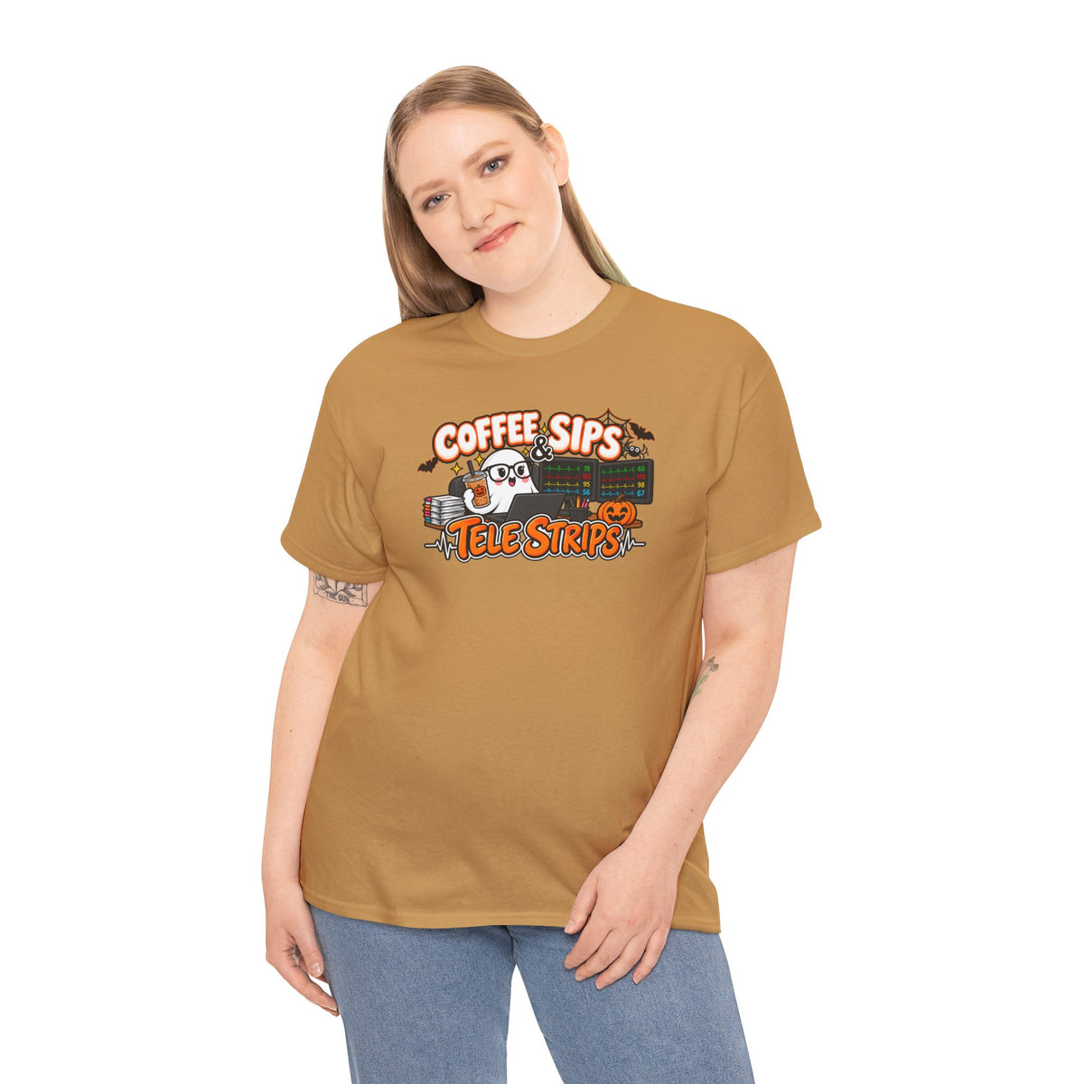 (Iced) Coffee Sips & Tele Strips Shirt | Telemetry Monitor Tech T-Shirt | Cardiac Monitor Technician Tee | Healthcare Worker Gift