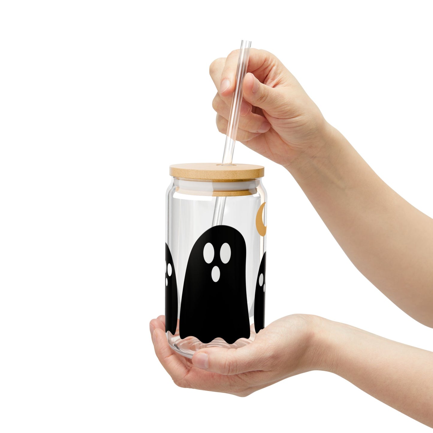 16oz Ghost Sipper Glass – Cute Halloween Drink Jar with Straw