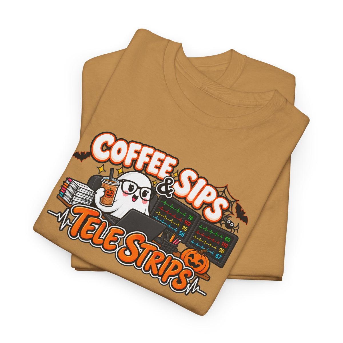 (Iced) Coffee Sips & Tele Strips Shirt | Telemetry Monitor Tech T-Shirt | Cardiac Monitor Technician Tee | Healthcare Worker Gift