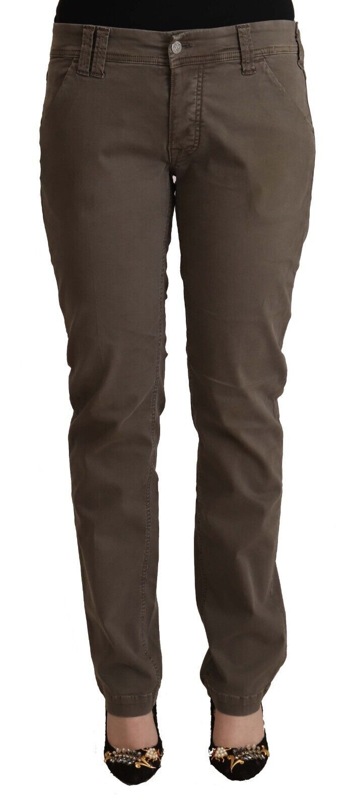 Brown Cotton Low Waist Skinny Casual Jeans