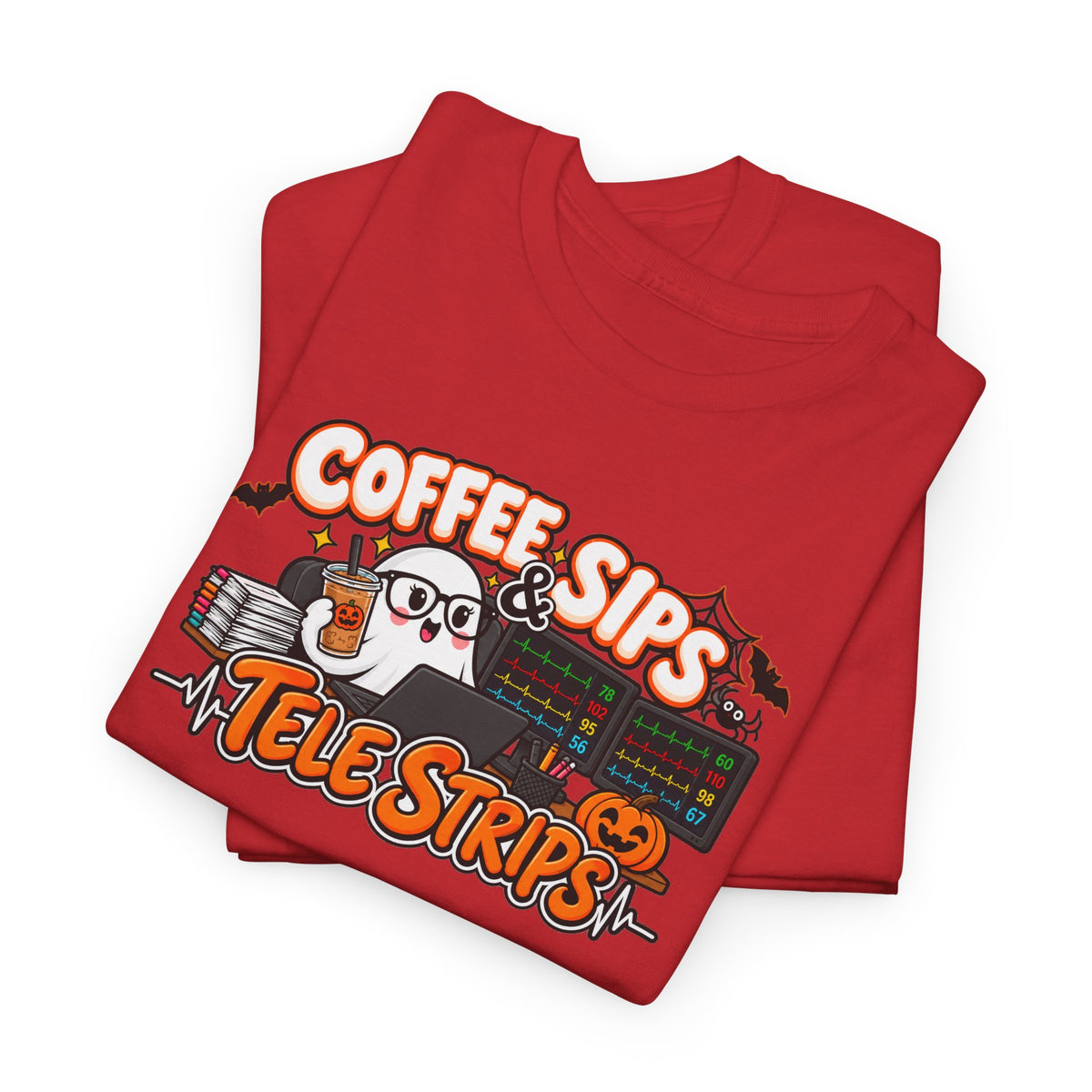 (Iced) Coffee Sips & Tele Strips Shirt | Telemetry Monitor Tech T-Shirt | Cardiac Monitor Technician Tee | Healthcare Worker Gift