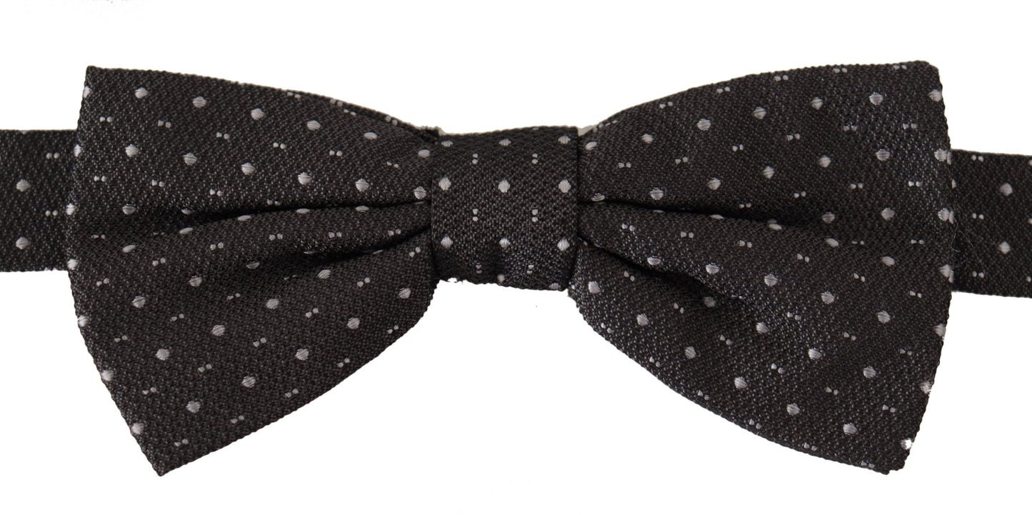 Dark Gray Polka Dot 100% Silk Neck Papillon Tie
