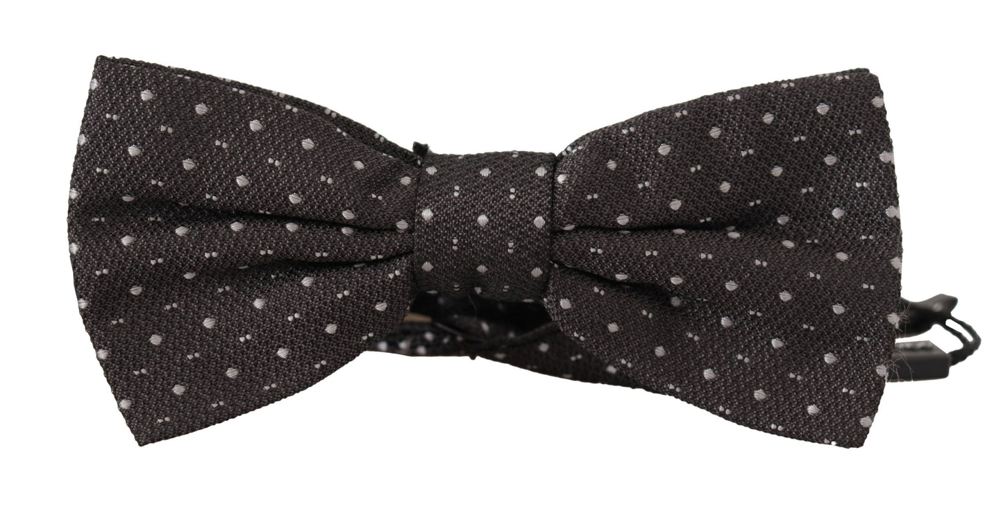 Dark Gray Polka Dot 100% Silk Neck Papillon Tie