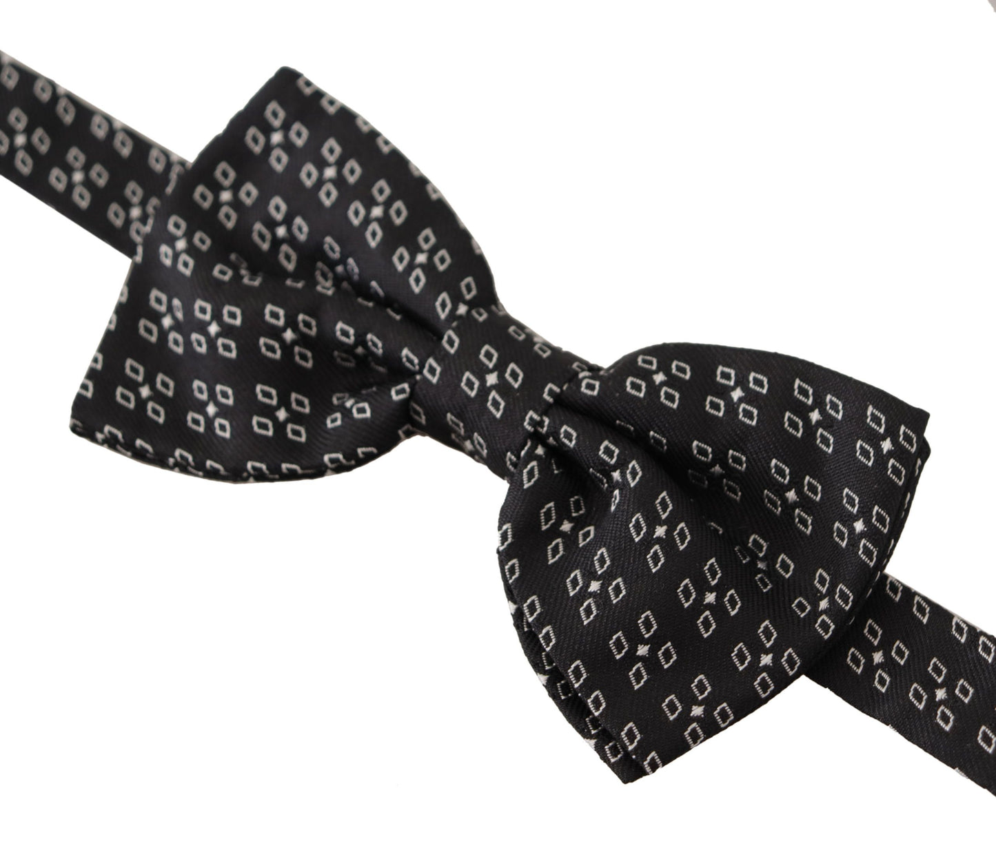 Dark Gray White Polka Dot 100% Silk Neck Papillon Tie