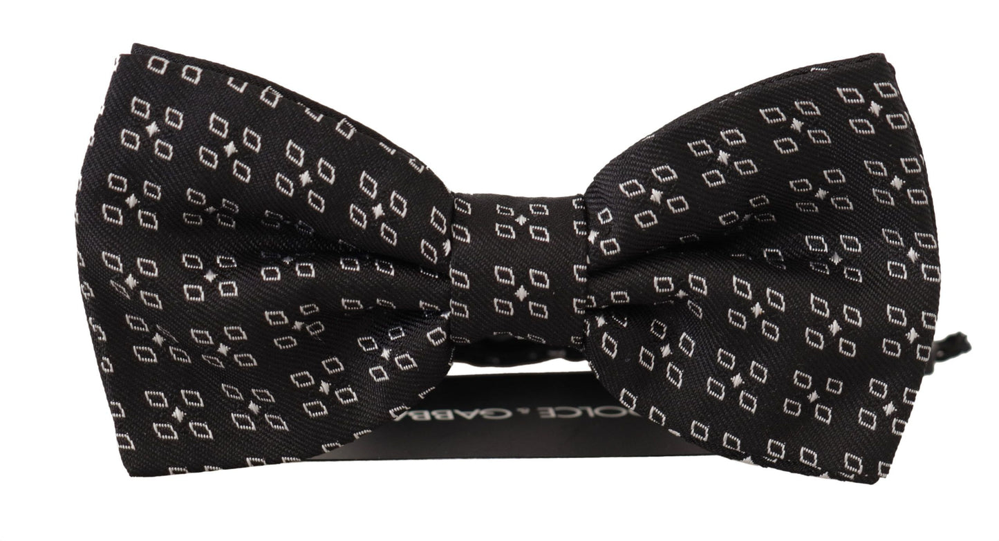 Dark Gray White Polka Dot 100% Silk Neck Papillon Tie