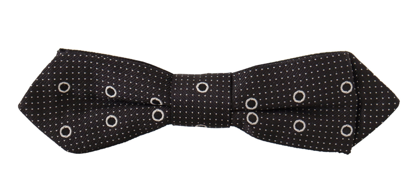 Dark Gray White Polka Dot 100% Silk Neck Papillon Tie