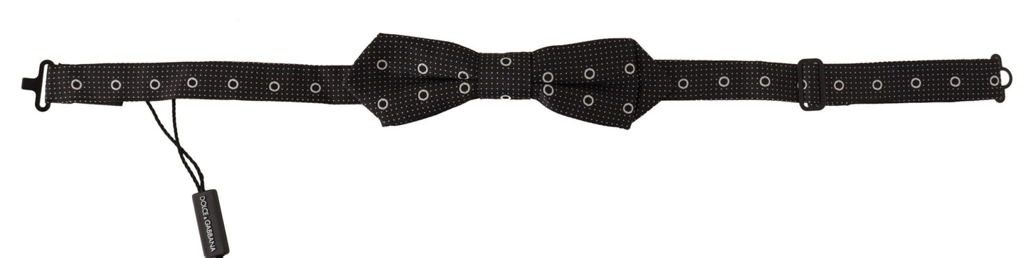 Dark Gray White Polka Dot 100% Silk Neck Papillon Tie