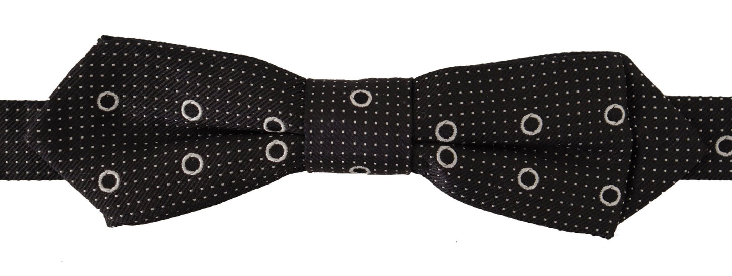 Dark Gray White Polka Dot 100% Silk Neck Papillon Tie