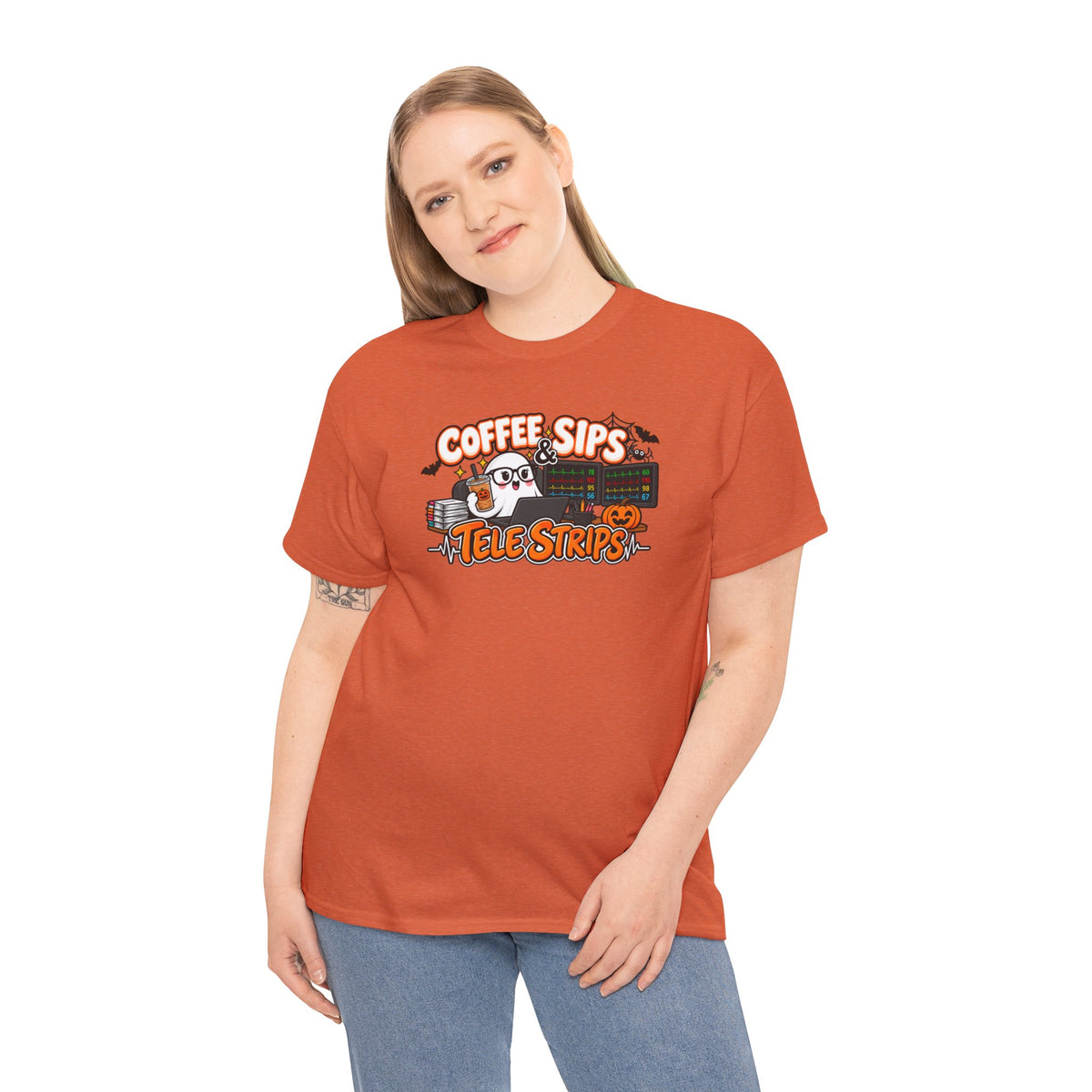 (Iced) Coffee Sips & Tele Strips Shirt | Telemetry Monitor Tech T-Shirt | Cardiac Monitor Technician Tee | Healthcare Worker Gift