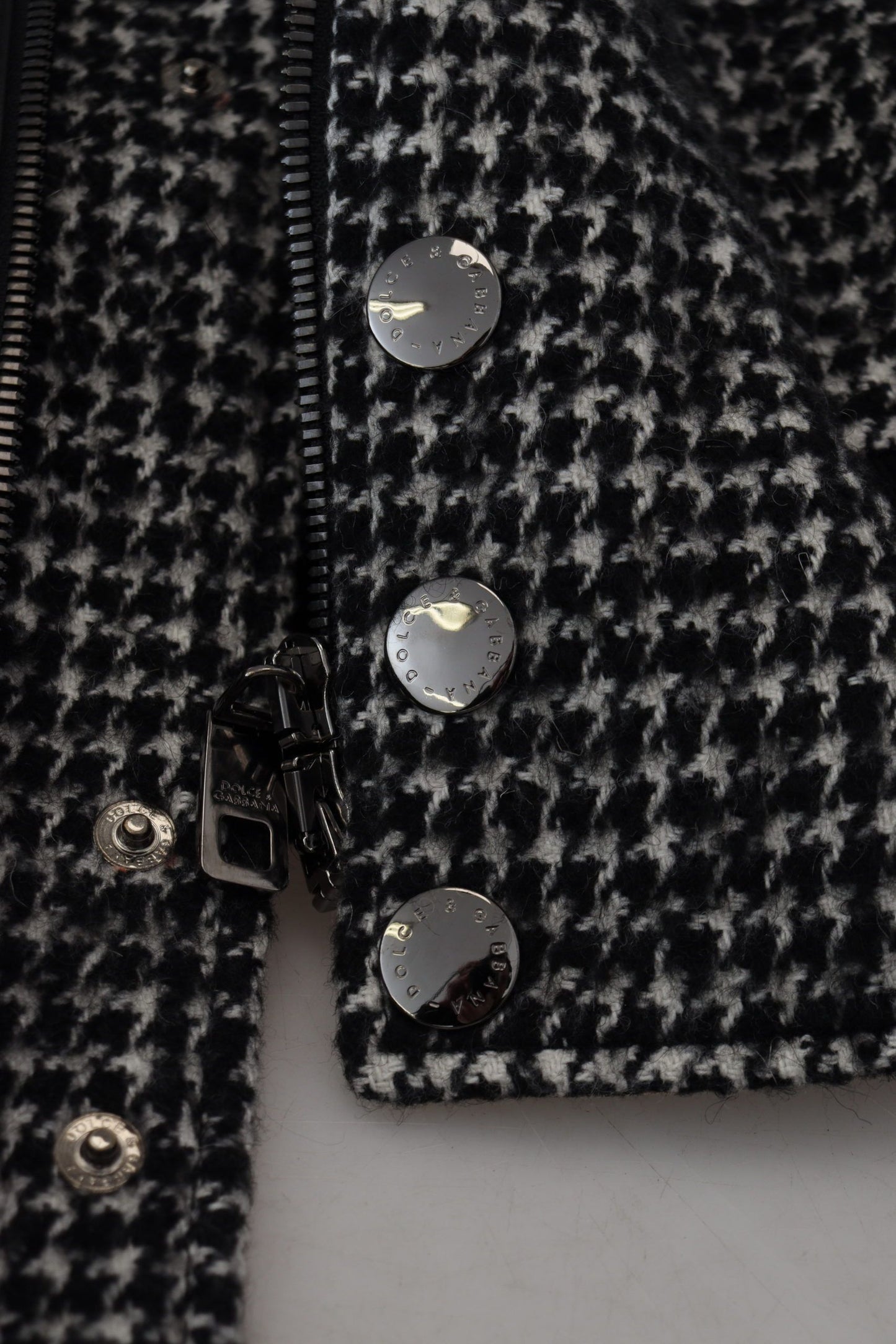 Dark Gray Houndstooth Polyester Bomber Jacket