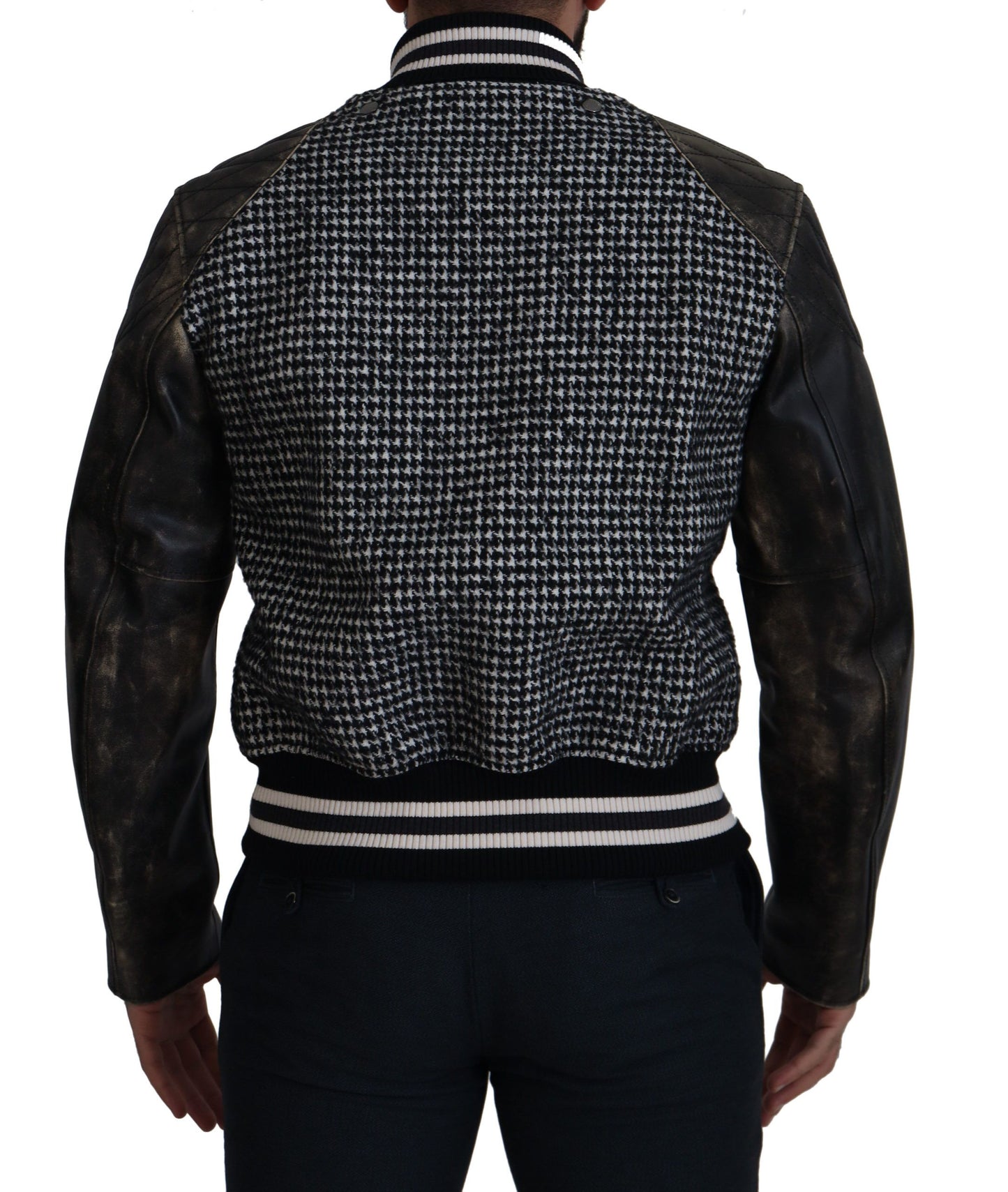 Dark Gray Houndstooth Polyester Bomber Jacket