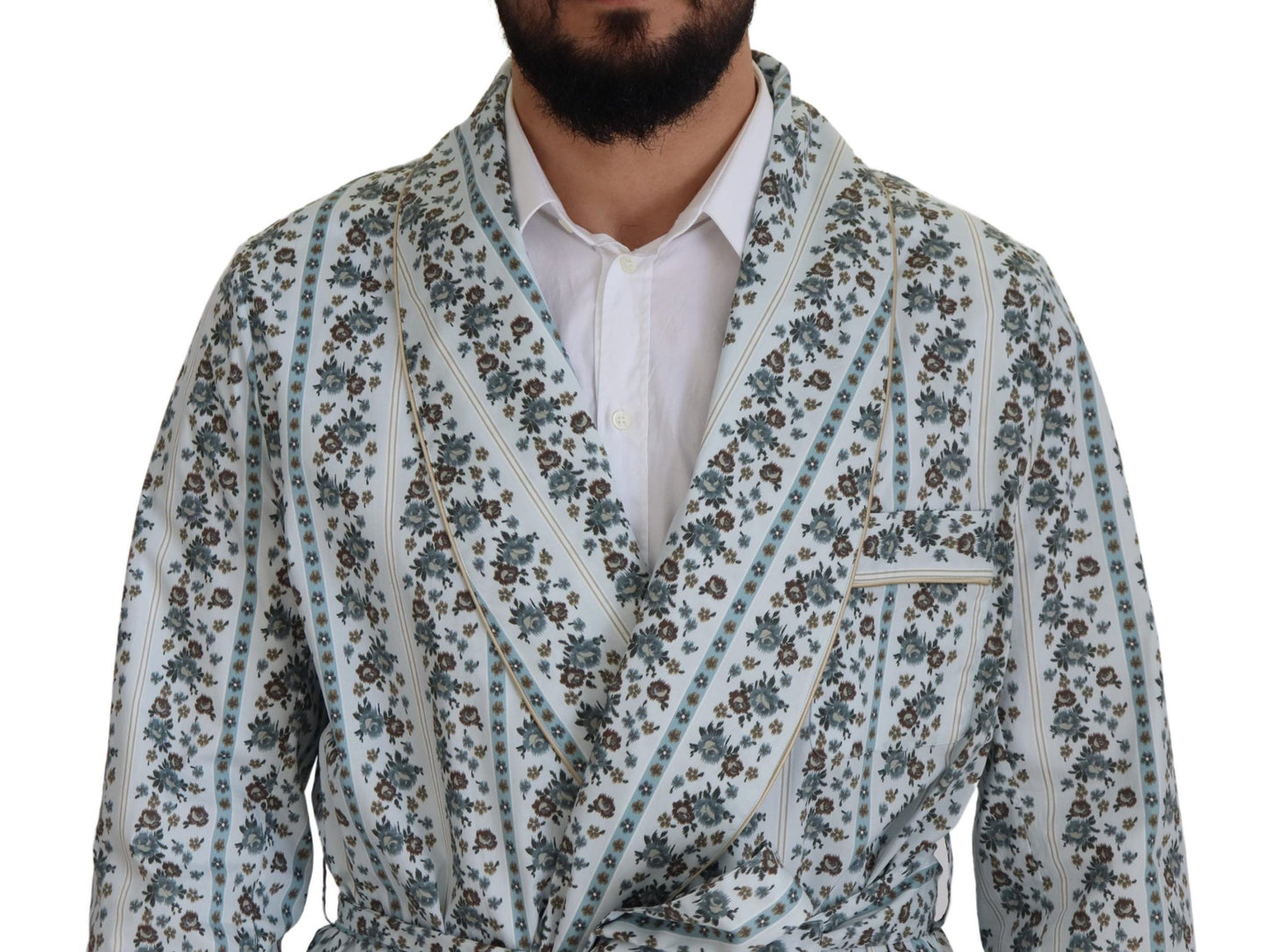 Blue Floral Cotton Robe Coat Jacket