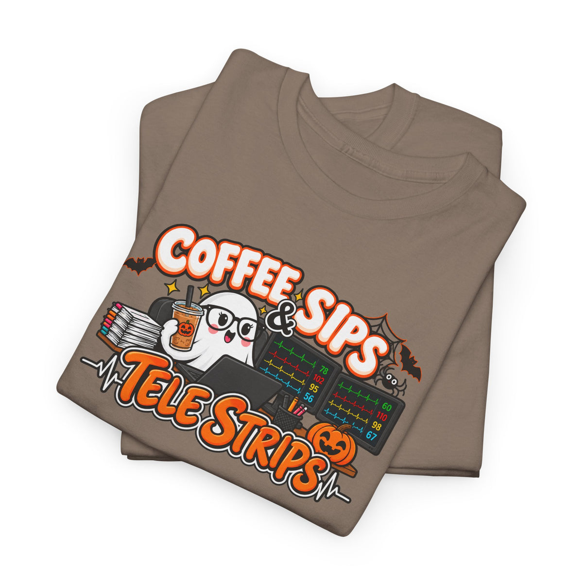(Iced) Coffee Sips & Tele Strips Shirt | Telemetry Monitor Tech T-Shirt | Cardiac Monitor Technician Tee | Healthcare Worker Gift
