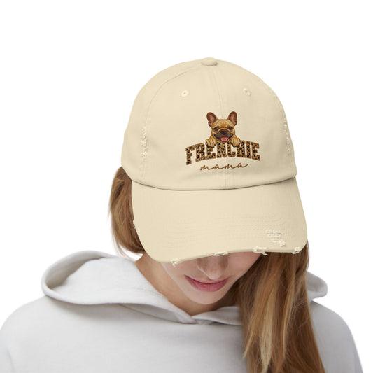 Frenchie Mama Distressed Baseball Cap | French Bulldog Mom Hat | Cotton Dog Lover Adjustable Hat