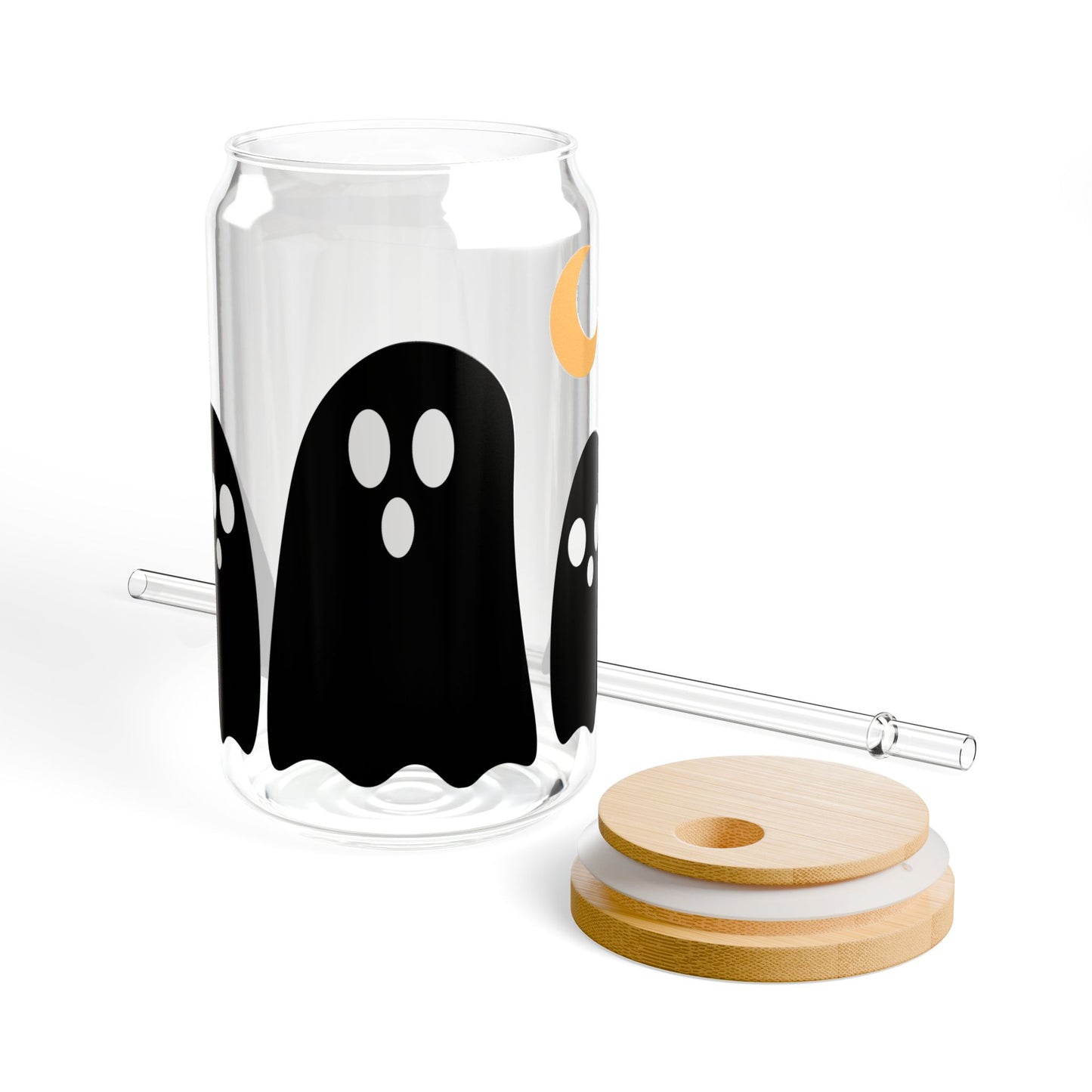 16oz Ghost Sipper Glass – Cute Halloween Drink Jar with Straw