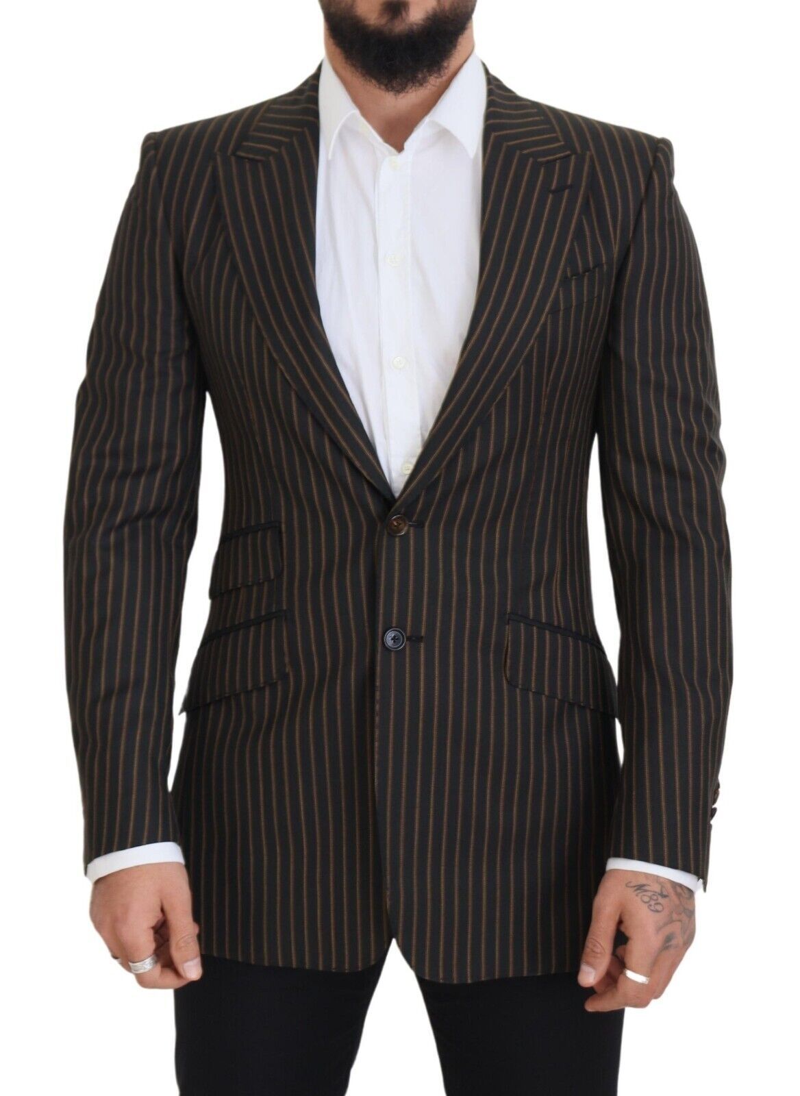 Dark Gray Stripes Single Breasted Blazer