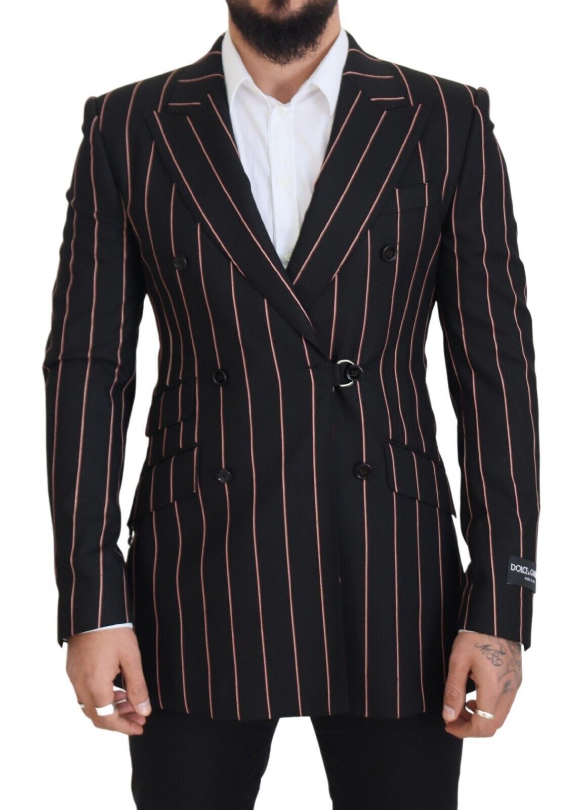Dark Gray Stripes Viscose Double Breasted Blazer