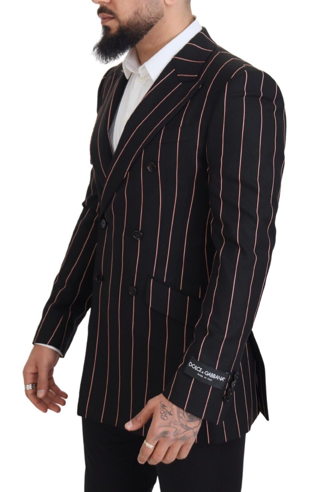 Dark Gray Stripes Viscose Double Breasted Blazer