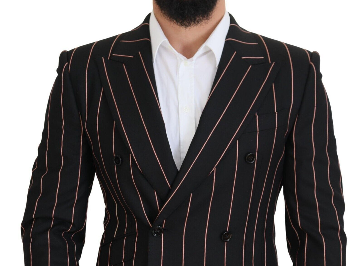 Dark Gray Stripes Viscose Double Breasted Blazer
