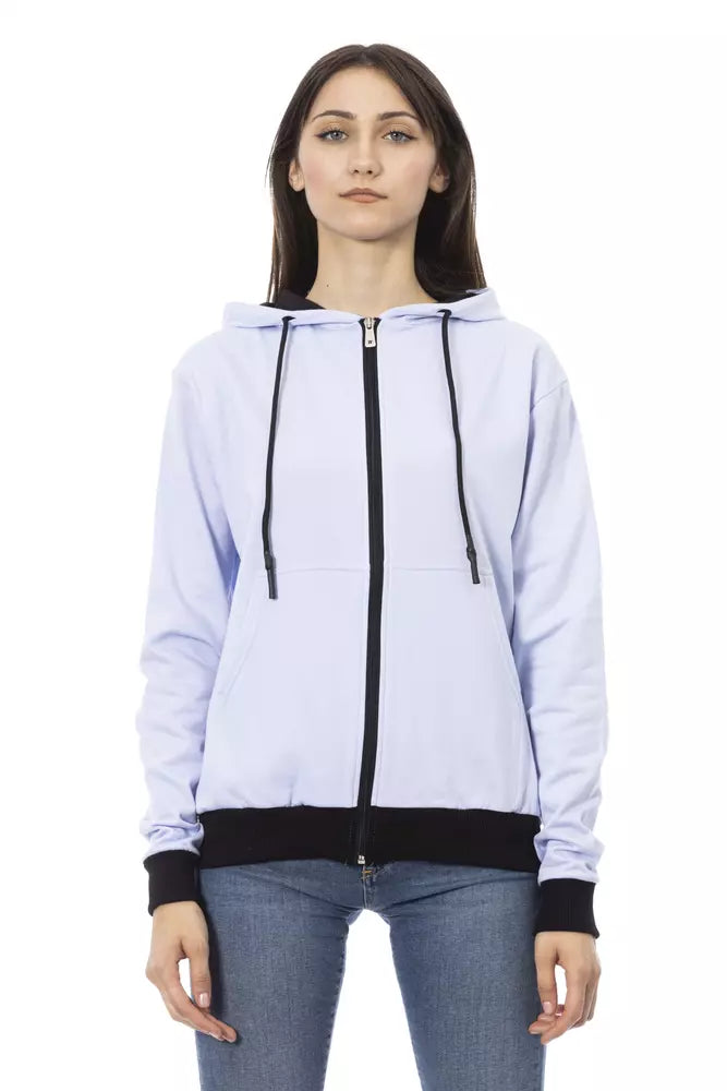 Purple Cotton Women Sweater With Adjustable Hood