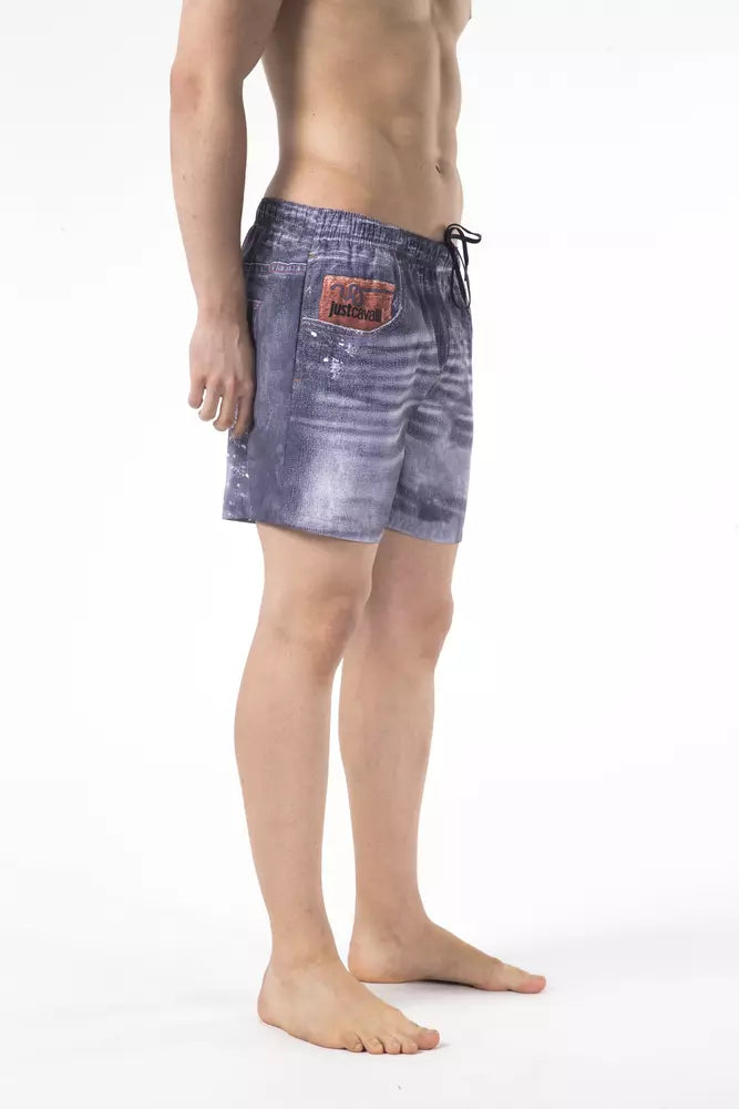 Blue Polyester Men Swimwear Short