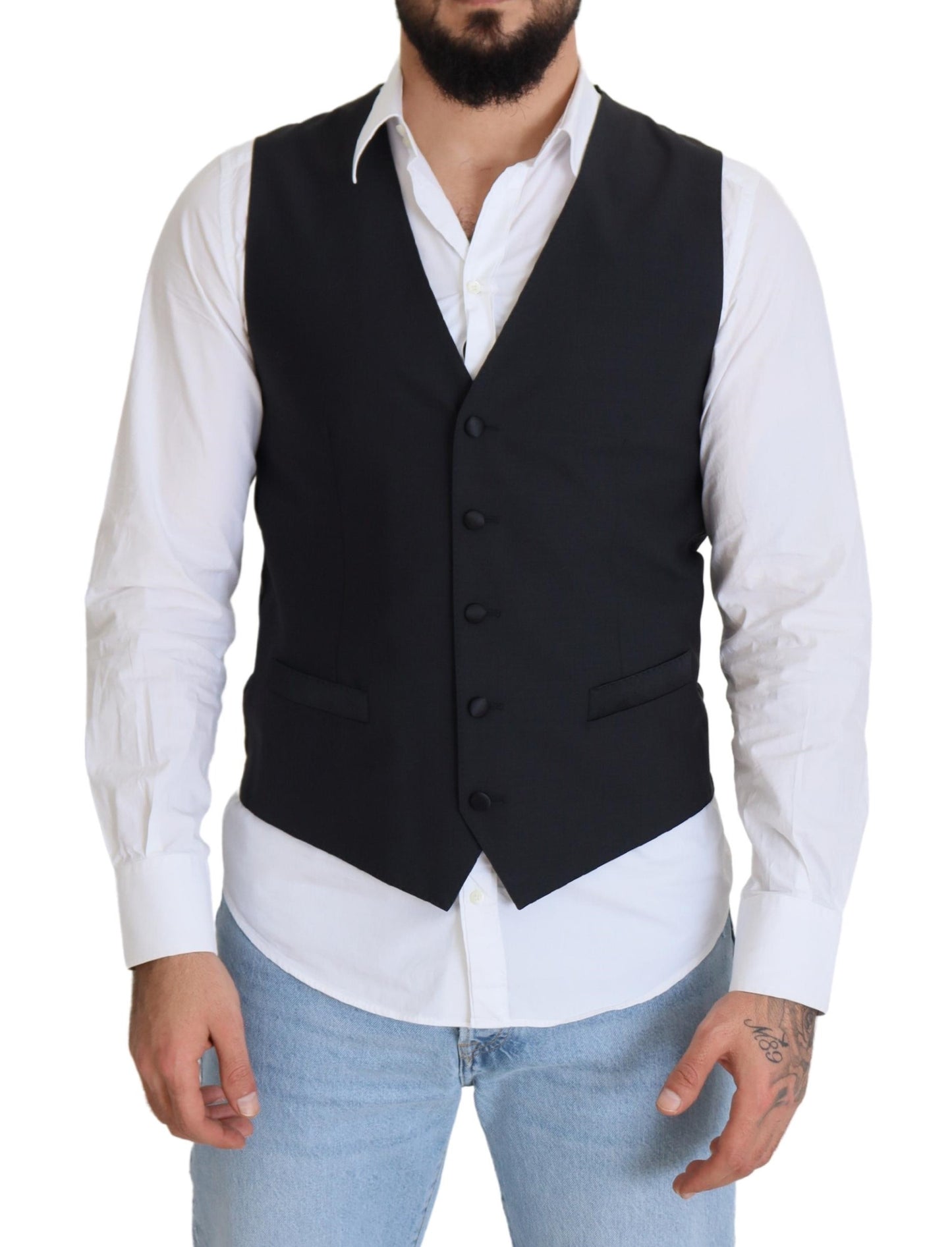 Dark Blue Wool Stretch Waistcoat Formal Vest