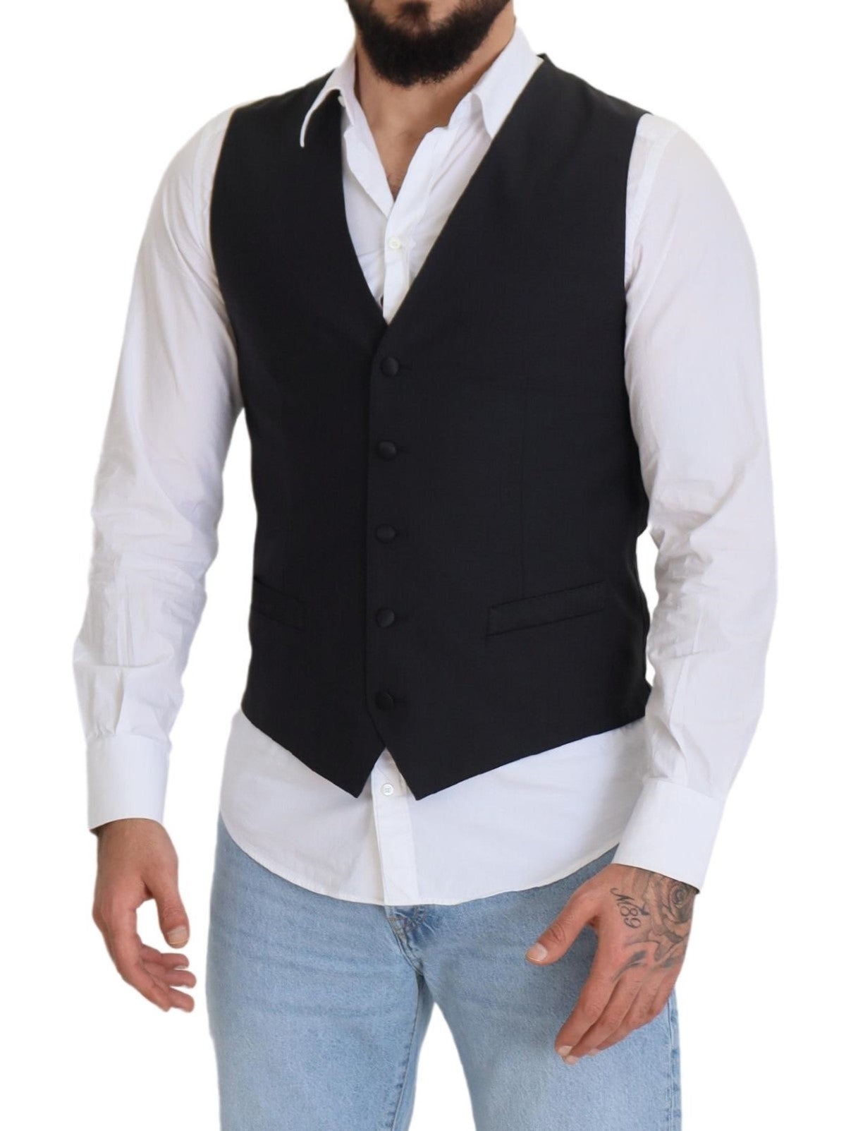 Dark Blue Wool Stretch Waistcoat Formal Vest