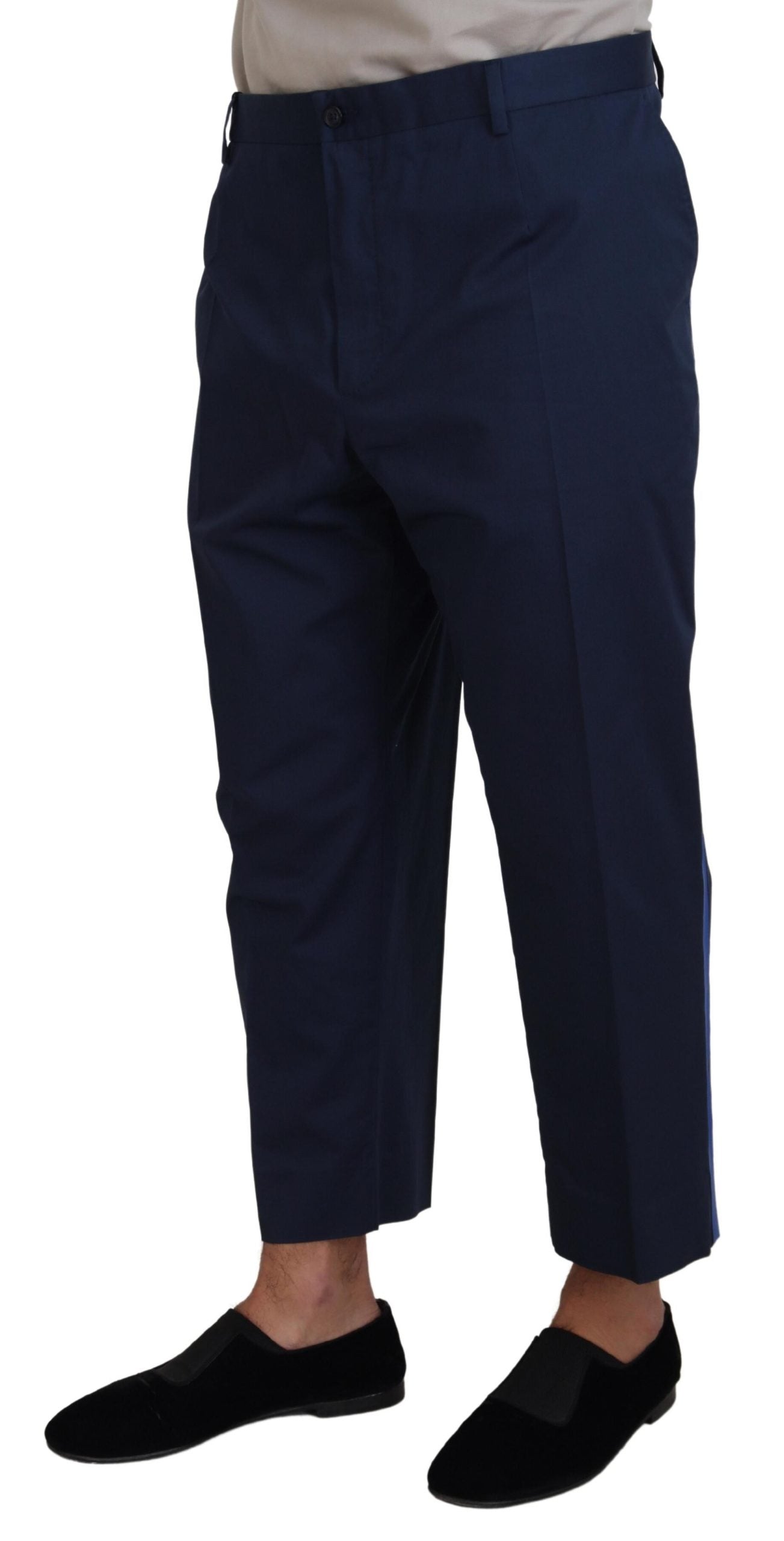 Blue Cotton Men Cropped Pants