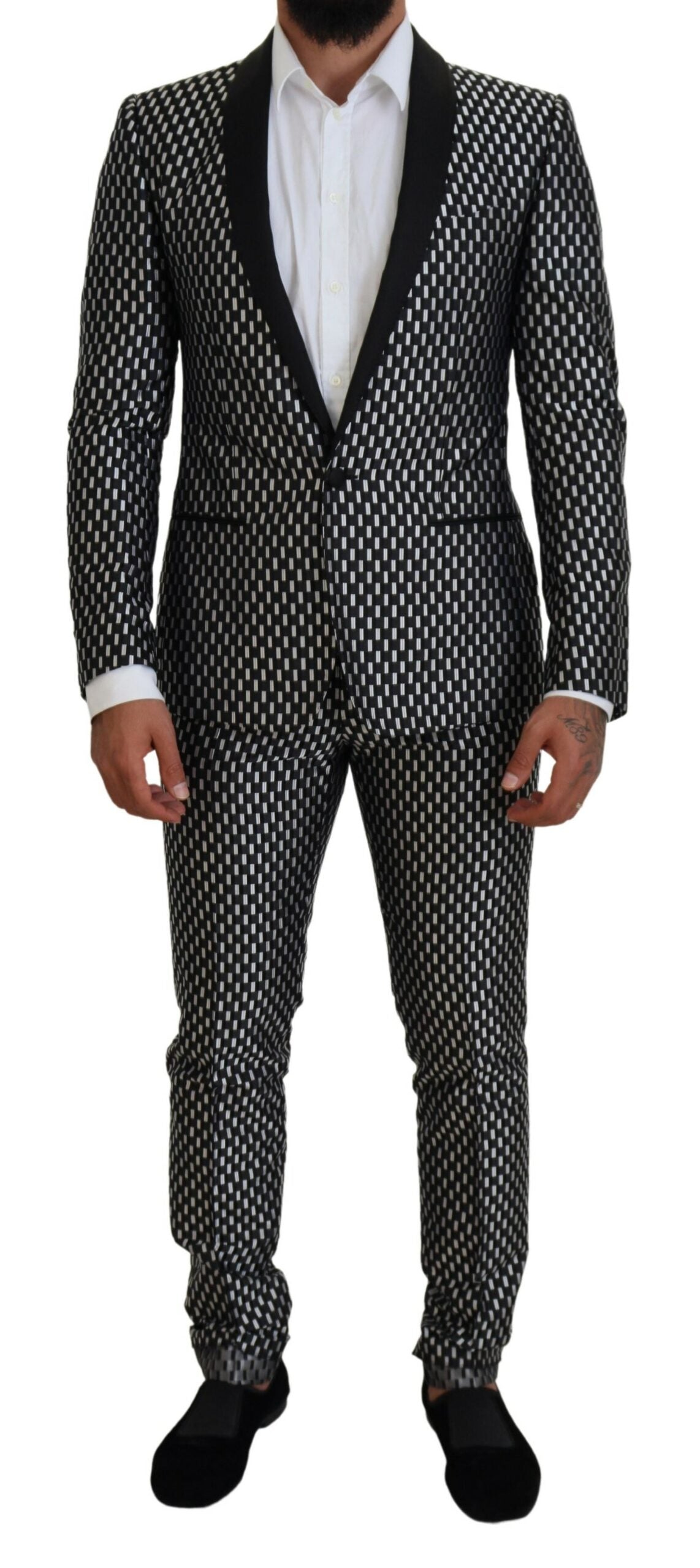 Dark Gray White Silk MARTINI Slim Fit Suit