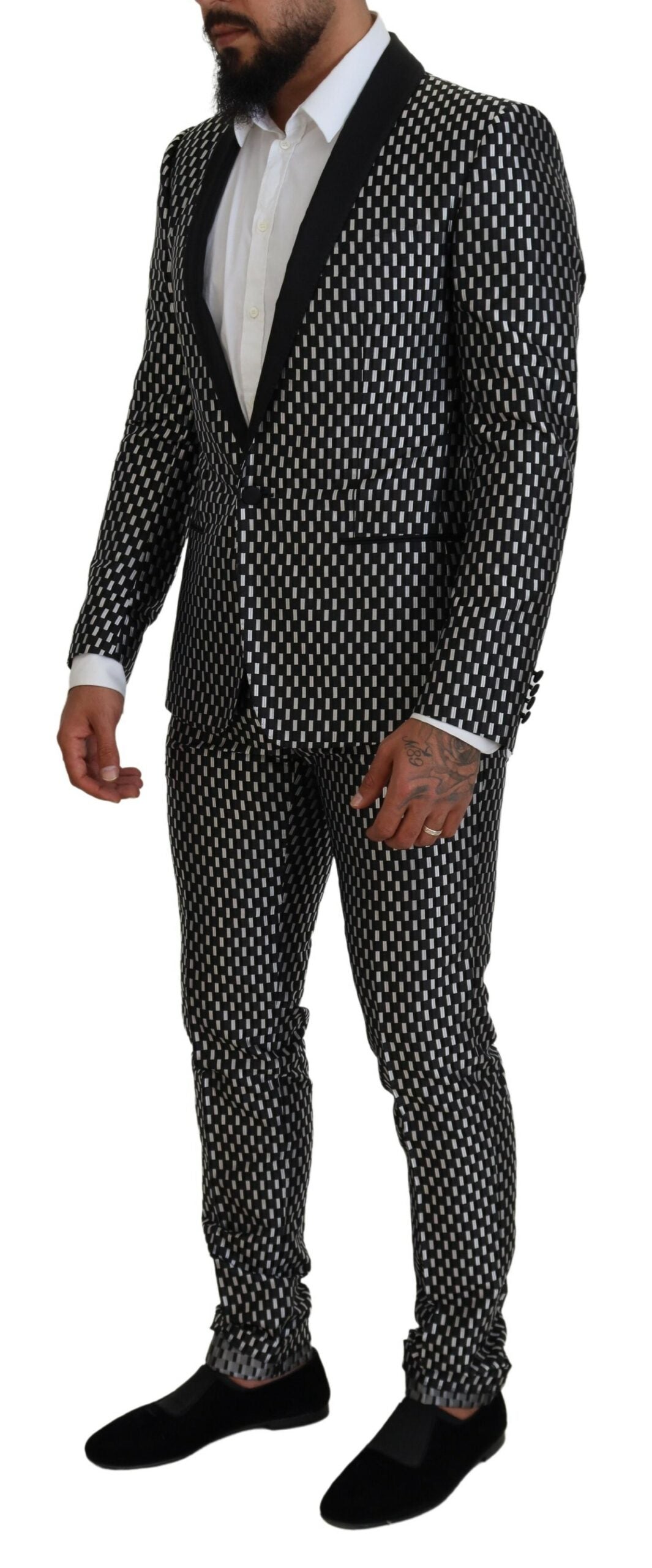 Dark Gray White Silk MARTINI Slim Fit Suit