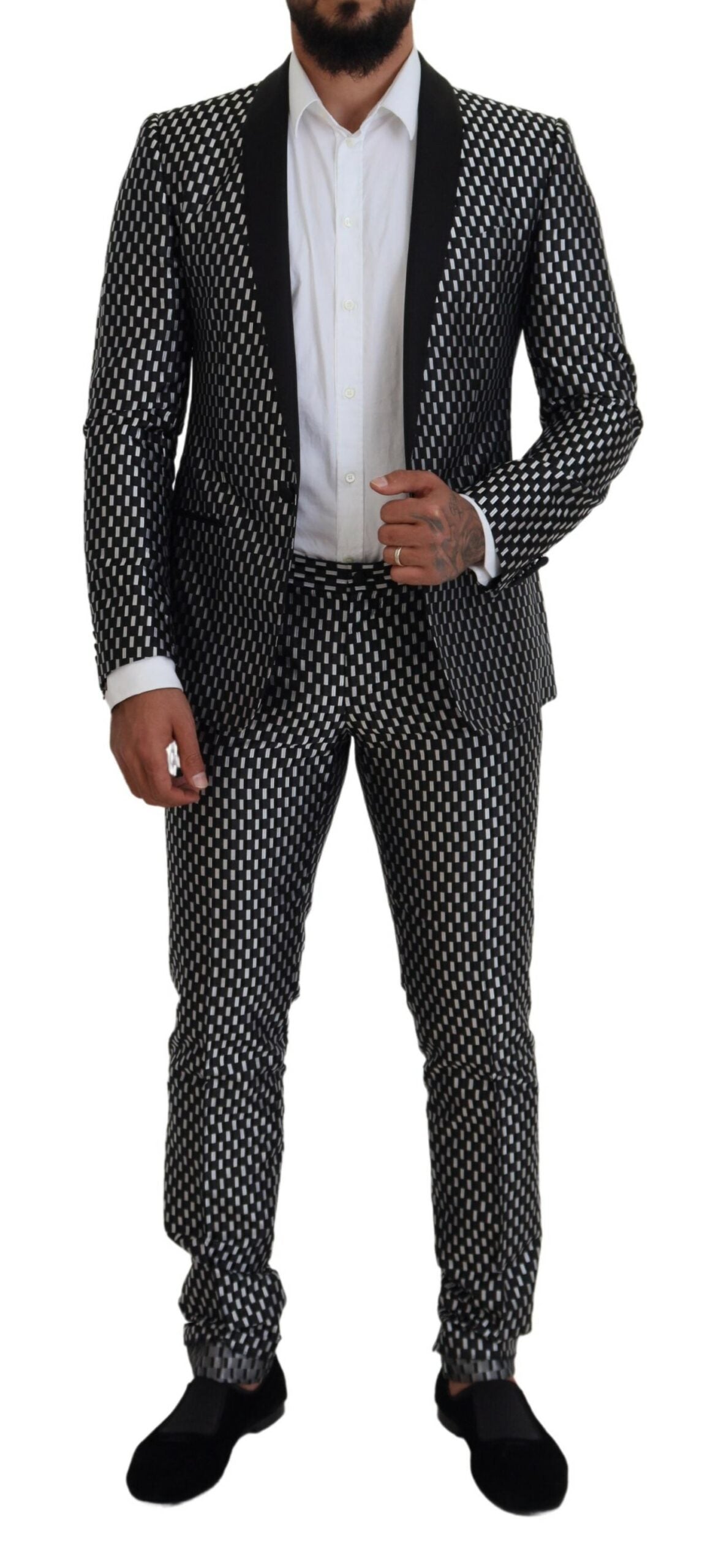 Dark Gray White Silk MARTINI Slim Fit Suit