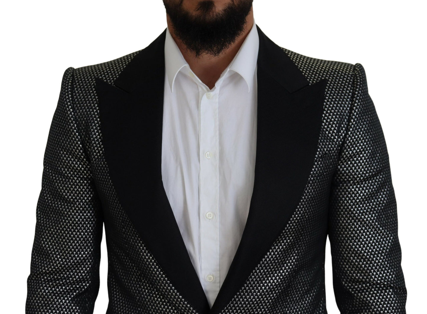 Dark Gray Silver Jacquard Slim Fit Jacket Blazer