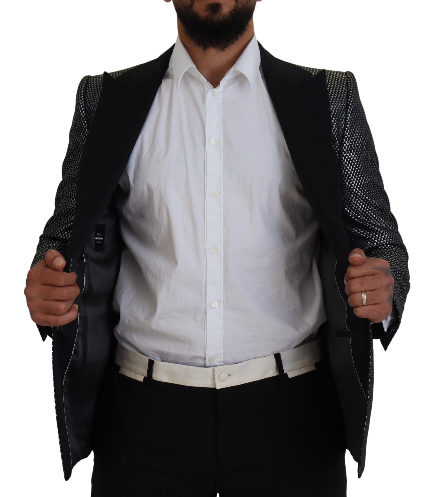 Dark Gray Silver Jacquard Slim Fit Jacket Blazer