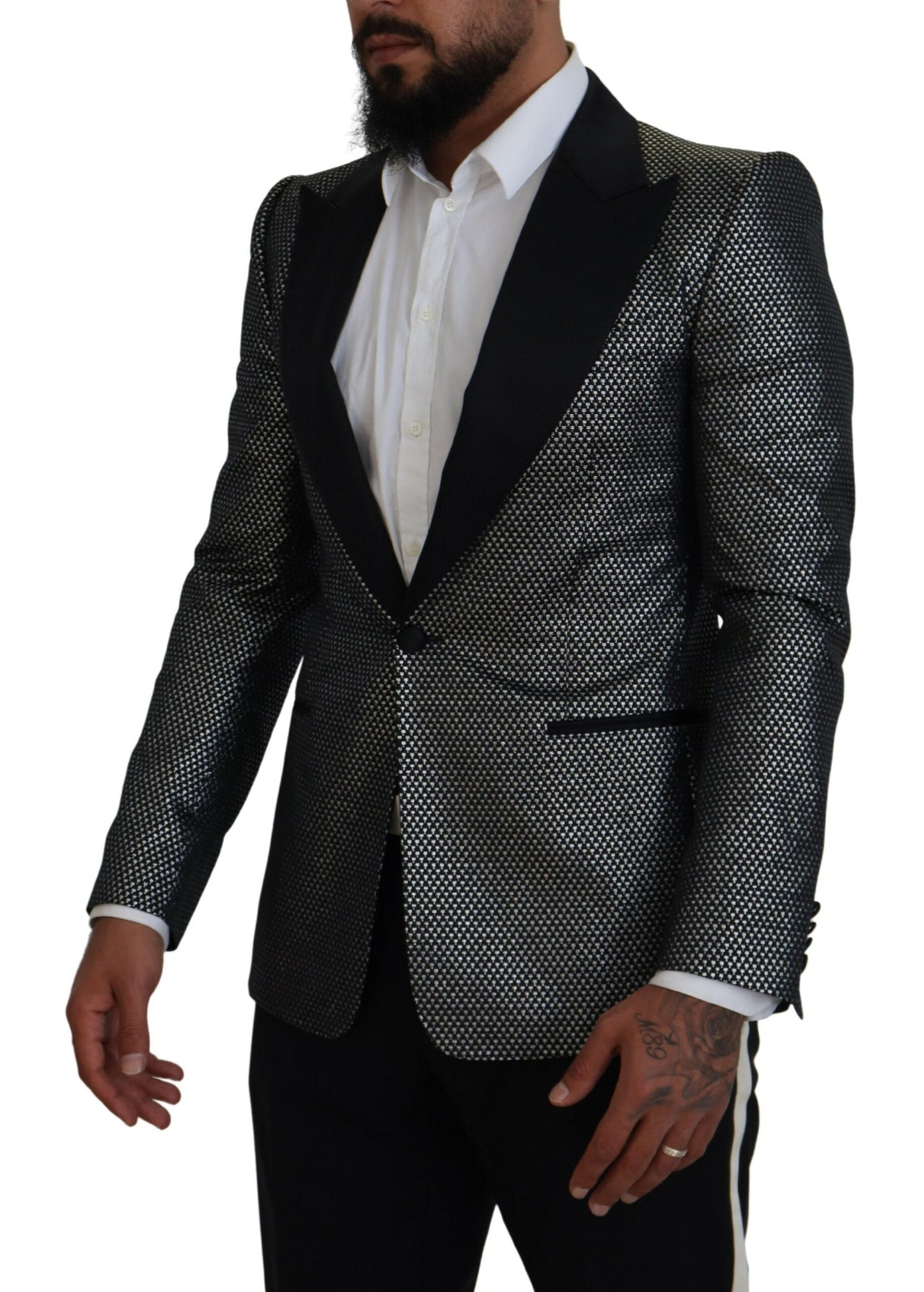 Dark Gray Silver Jacquard Slim Fit Jacket Blazer