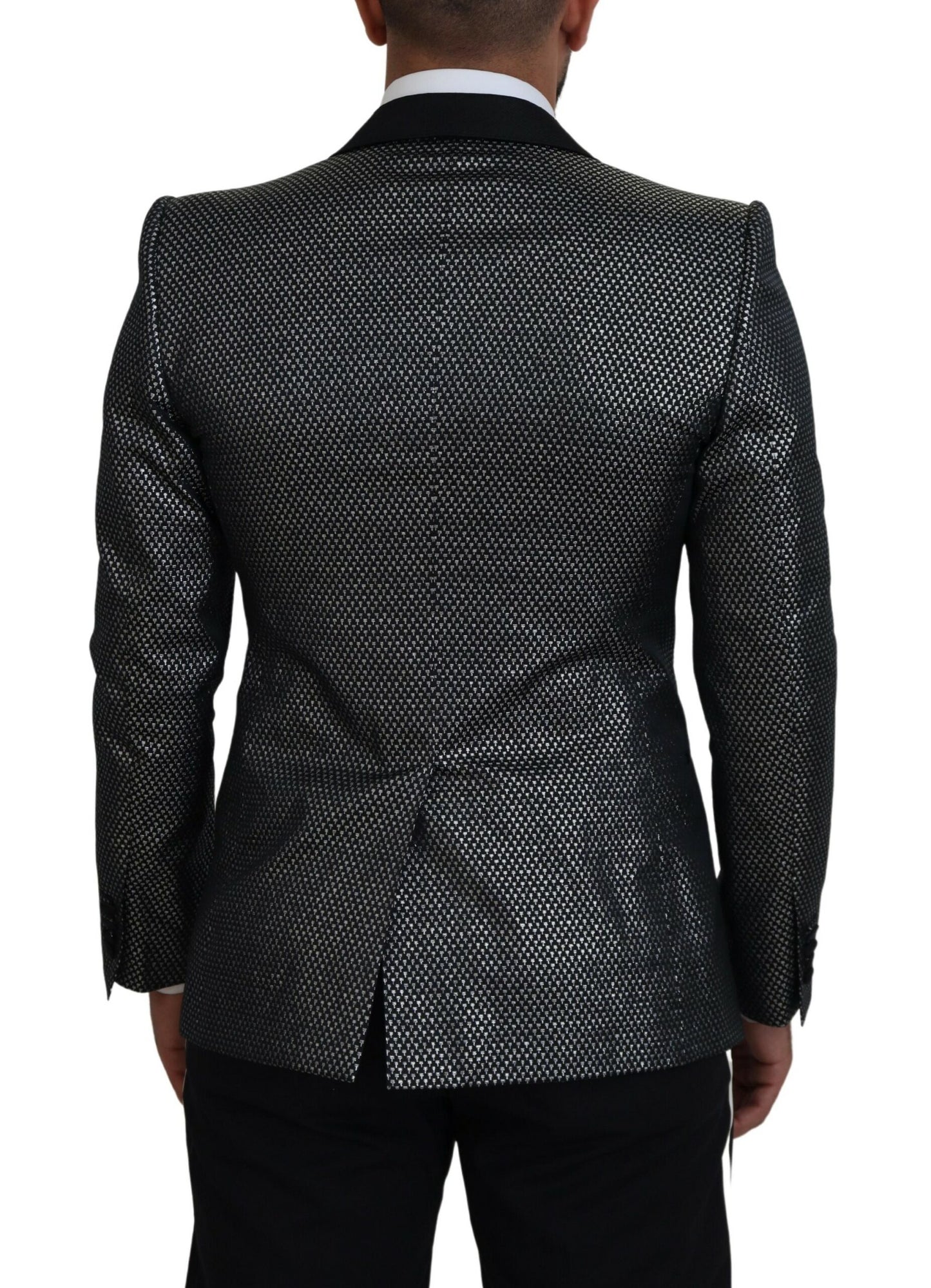 Dark Gray Silver Jacquard Slim Fit Jacket Blazer