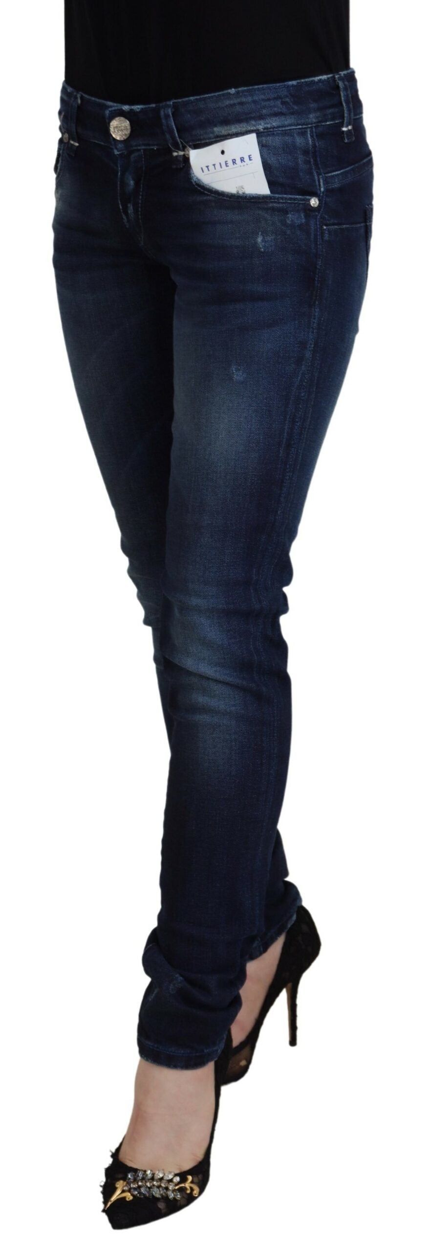 Blue Cotton Low Waist Slim Fit Women Casual Denim Jeans