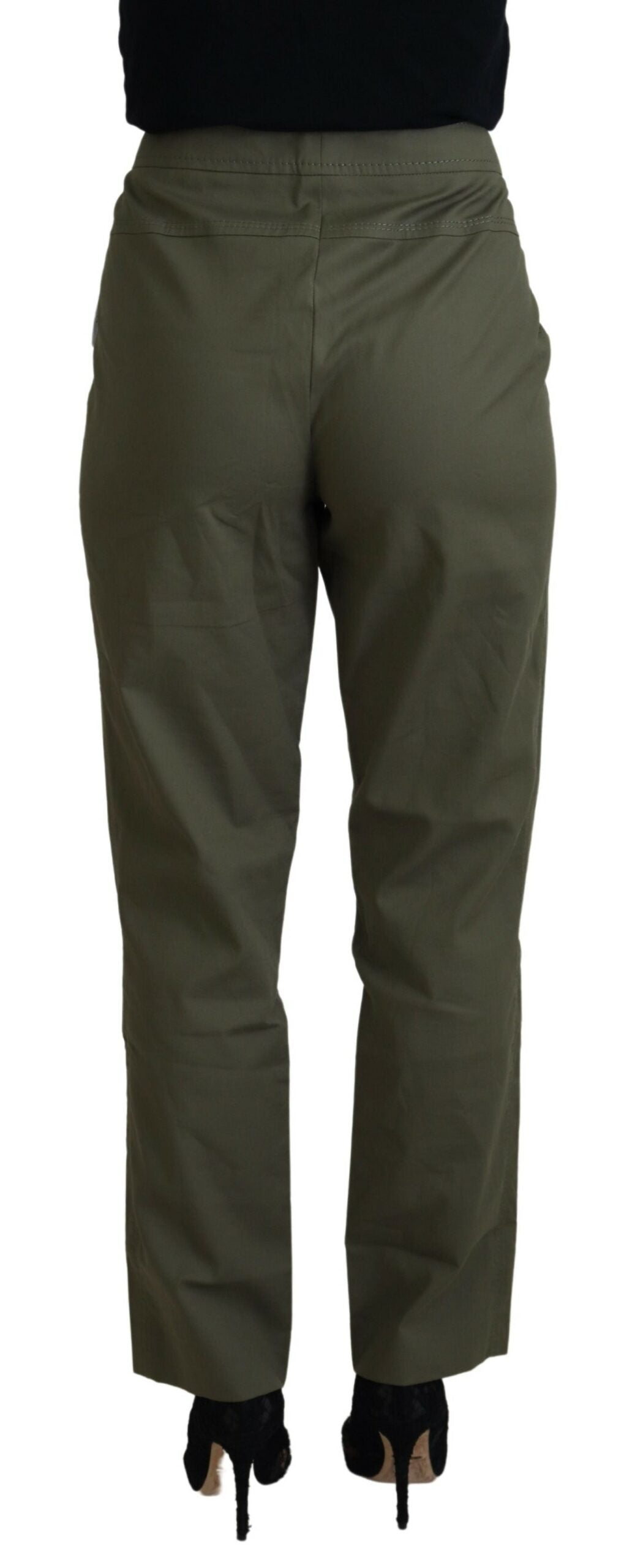 Green Cotton High Waist Women Tapered Pants