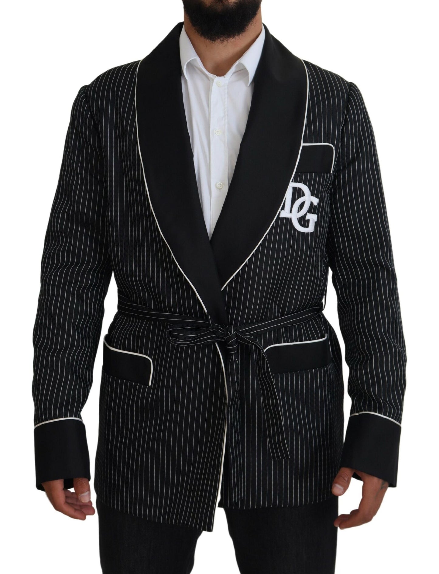 Dark Gray Robe Striped DG Patch Jacket Men Blazer