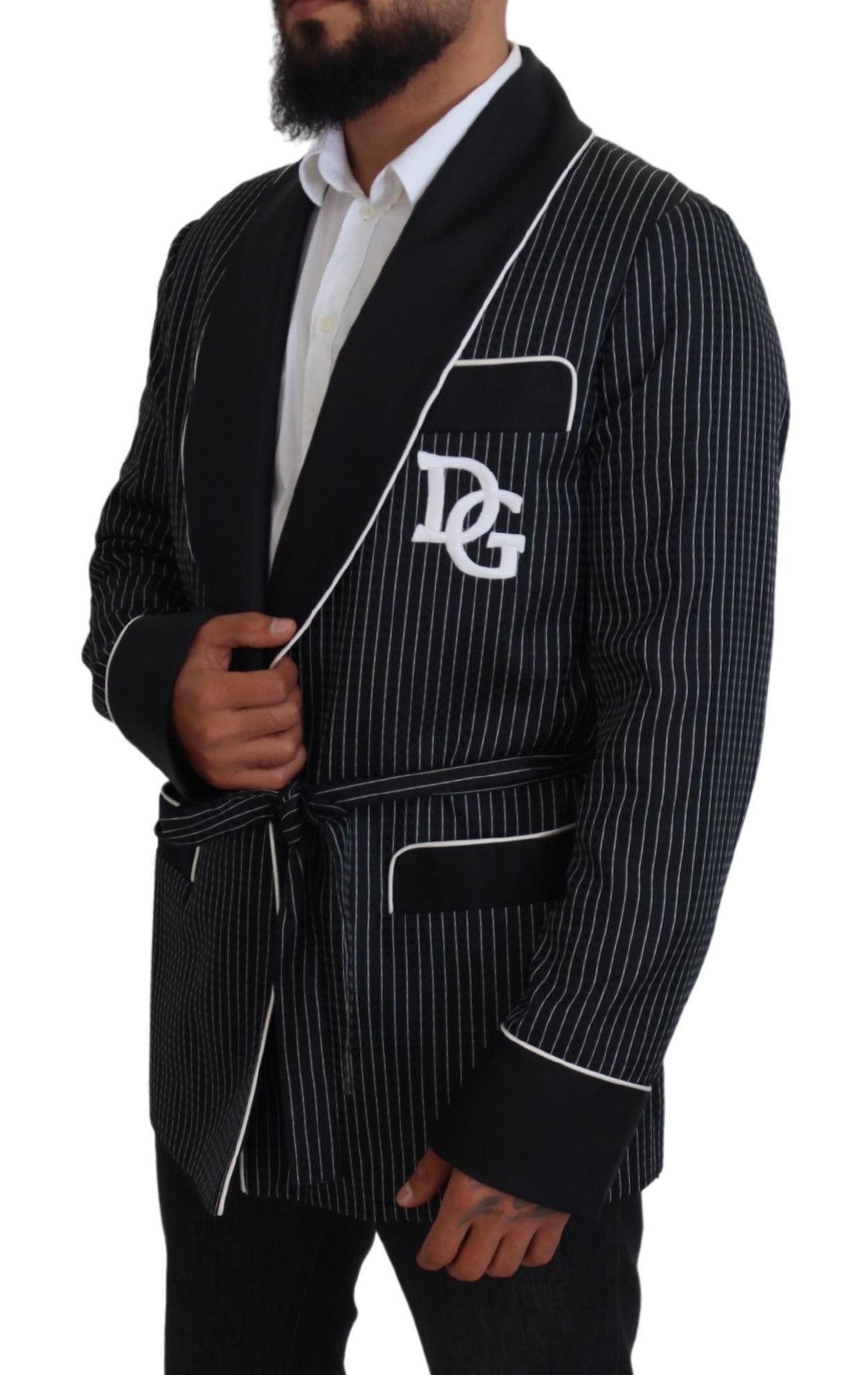 Dark Gray Robe Striped DG Patch Jacket Men Blazer