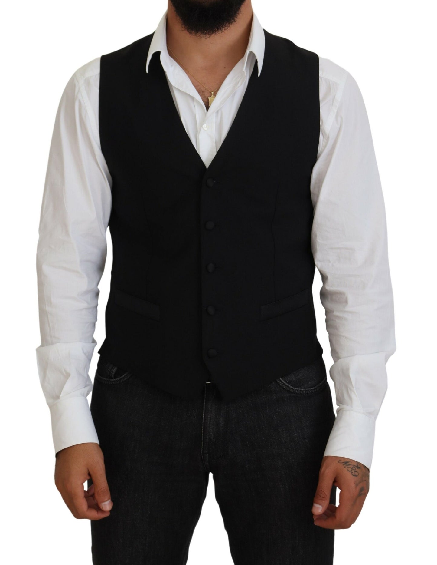 Dark Gray Virgin Wool Waistcoat Formal Vest