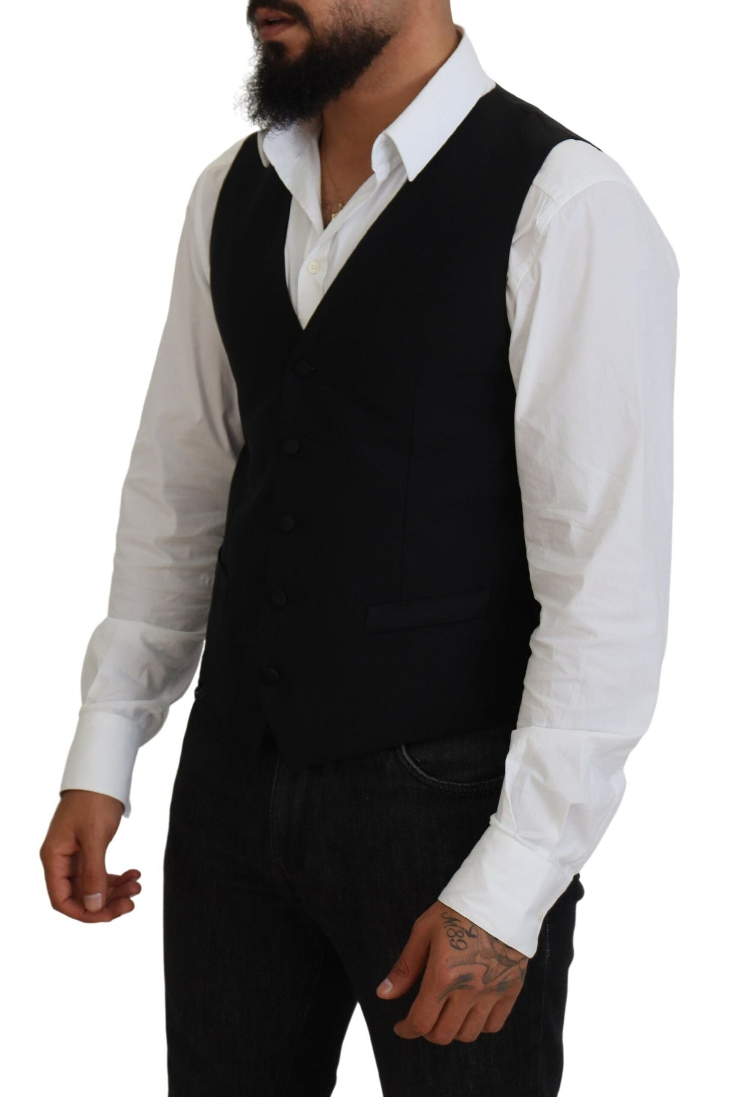 Dark Gray Virgin Wool Waistcoat Formal Vest