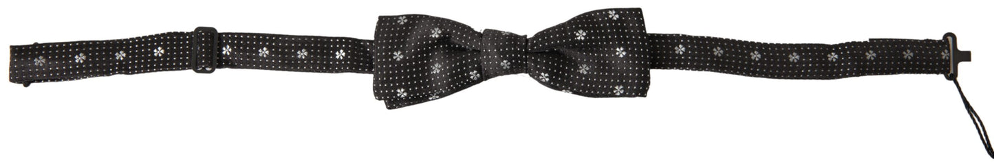 Dark Gray Patterned Silk Adjustable Men Neck Papillon Bow Tie