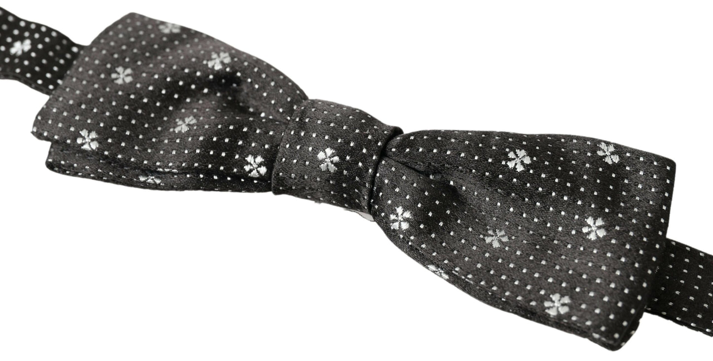 Dark Gray Patterned Silk Adjustable Men Neck Papillon Bow Tie